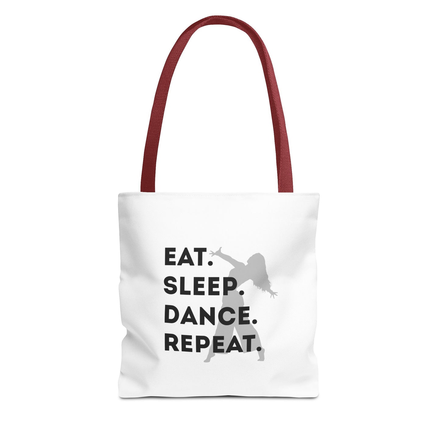 "Eat Sleep Dance Repeat" Canvas Tote Bag – Gray Dancer Silhouette Dance-Themed Reusable Shoulder Bag for Dancers, Studio, or Everyday Use