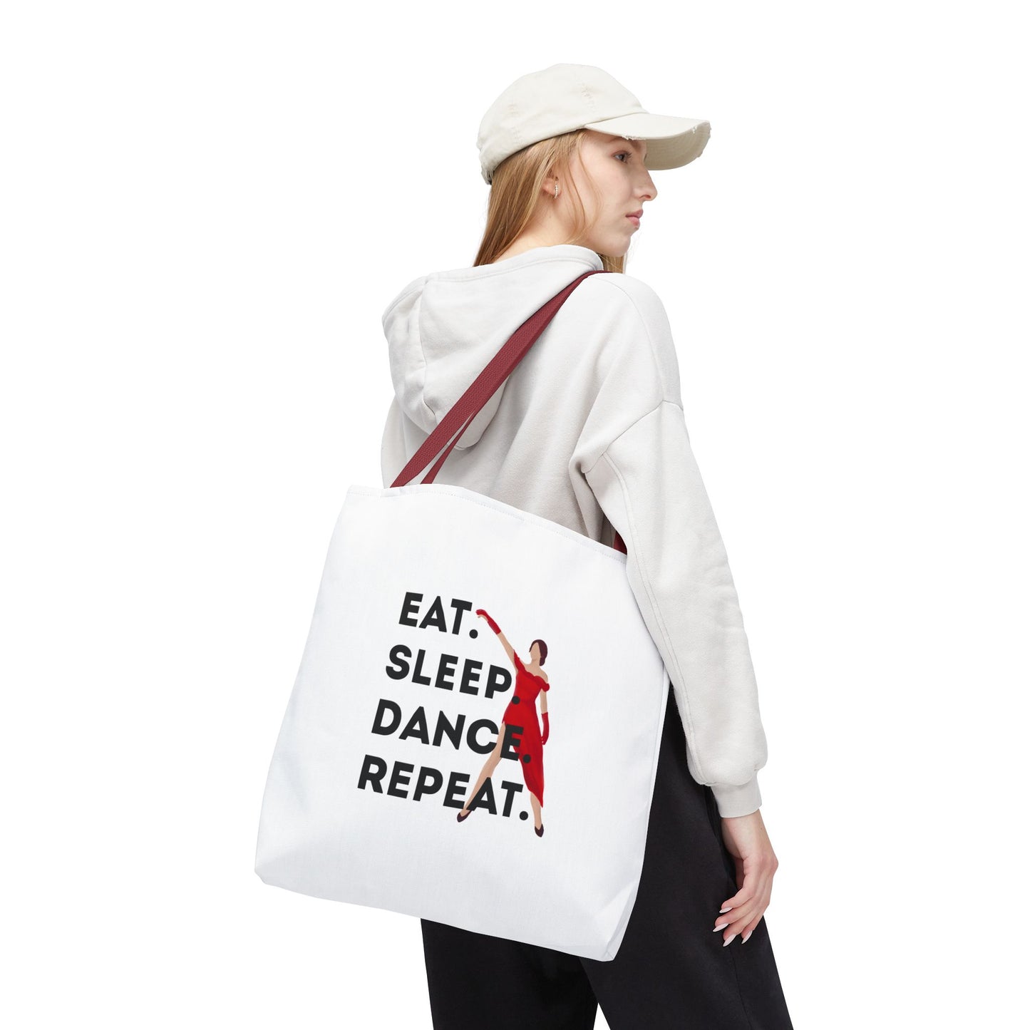 "Eat Sleep Dance Repeat" Canvas Tote Bag – Bold Dancer Graphic Dance Bag for Studio, School & Everyday Use