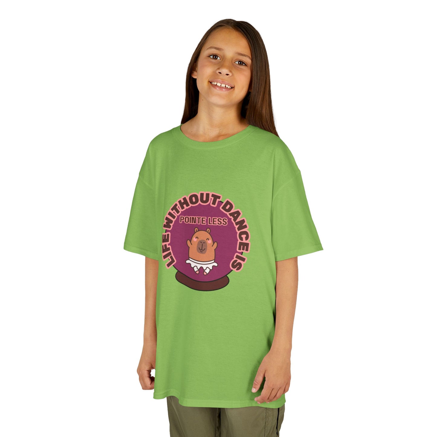 "Life Without Dance Is Pointeless" Youth Dance T-Shirt – Cute Capybara Ballerina Graphic Tee for Kids