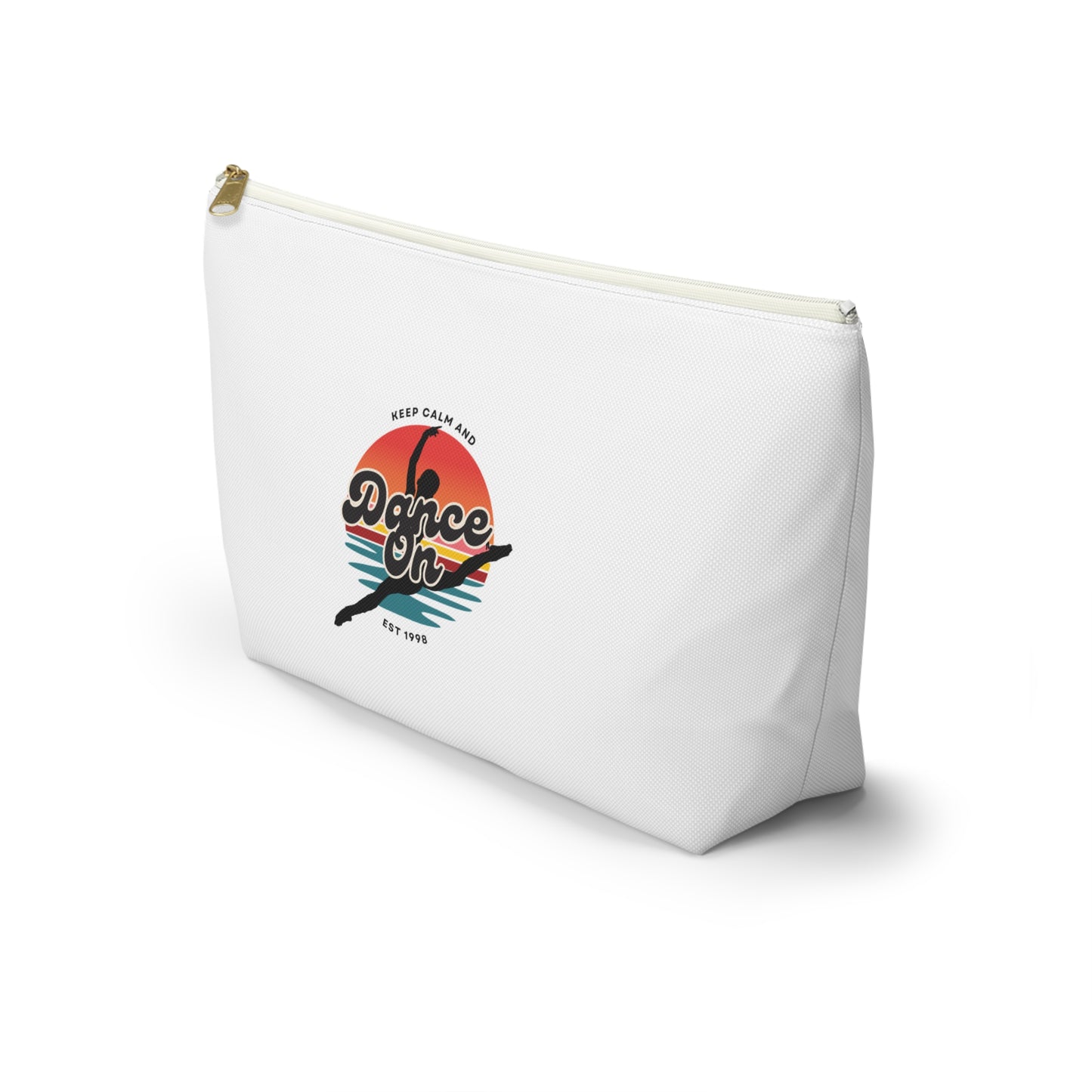 "Keep Calm and Dance On" Makeup Bag β Retro-Inspired Dance Graphic β Motivational Dance-Themed Zipper Pouch for Cosmetics, Accessories & Gifts