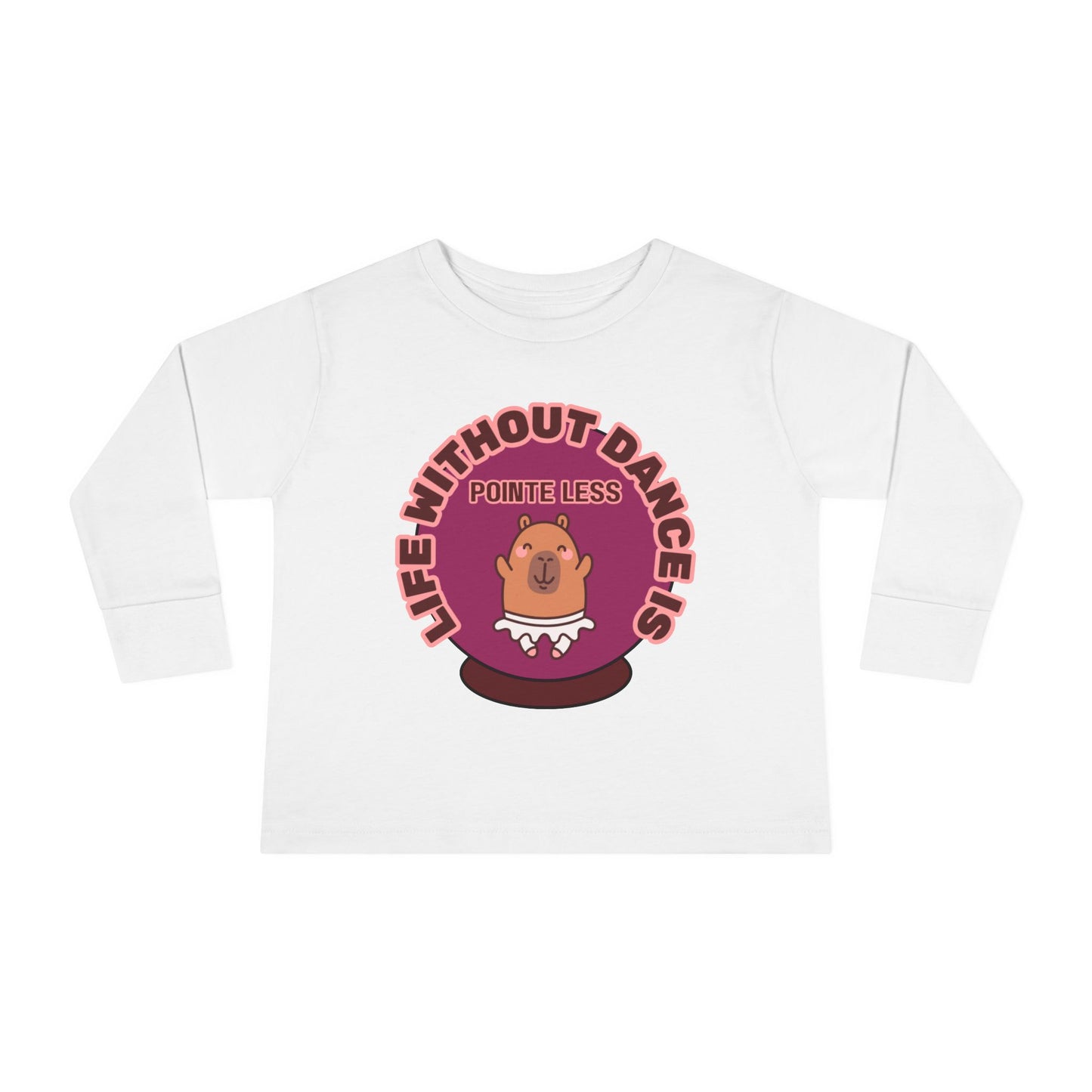 "Life Without Dance Is Pointeless" Toddler Dance T-Shirt – Cute Dancing Capybara Graphic Long Sleeve Tee for Kids