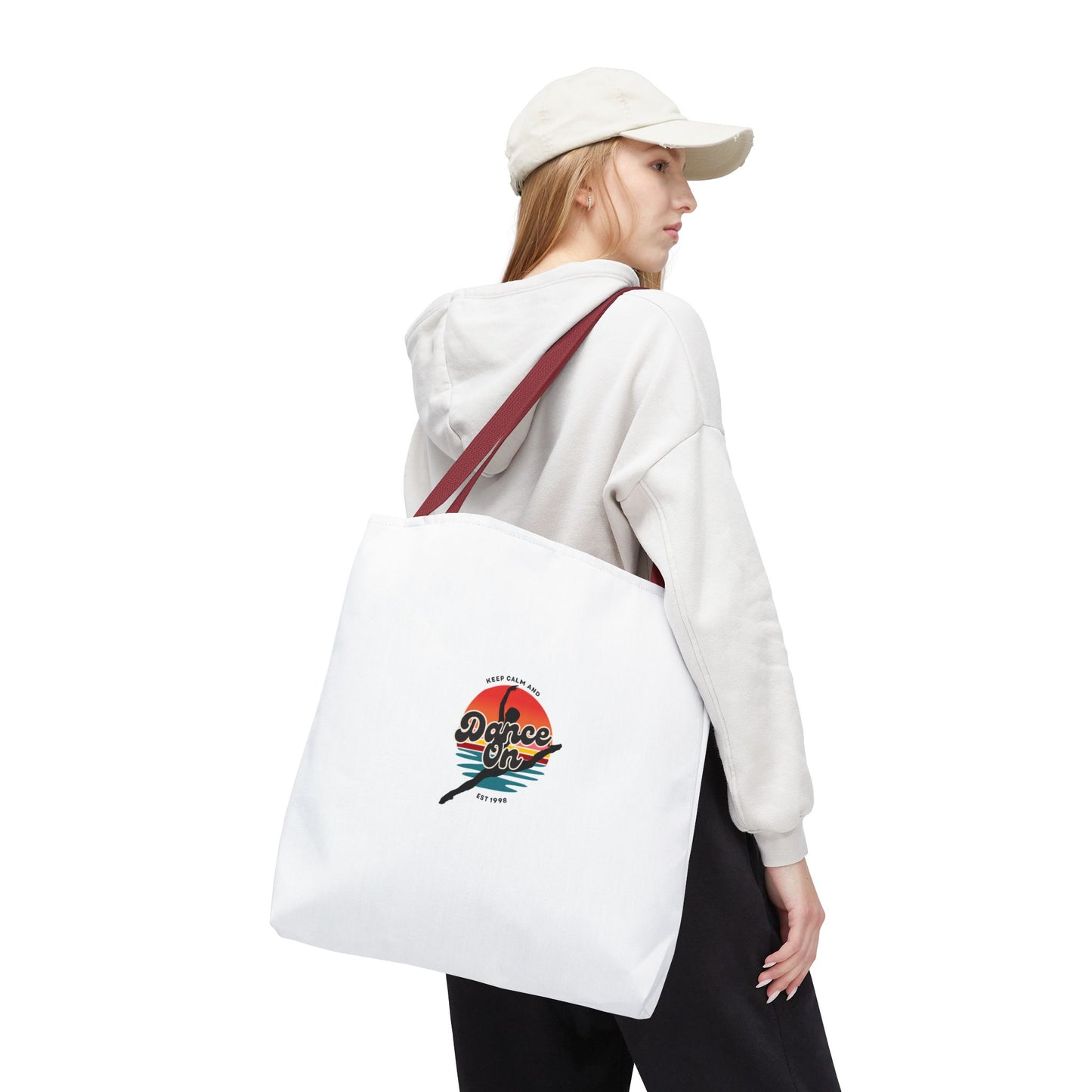 "Keep Calm and Dance On" Canvas Tote Bag – Retro Dance Graphic, Durable Shopping & Everyday Dance Bag