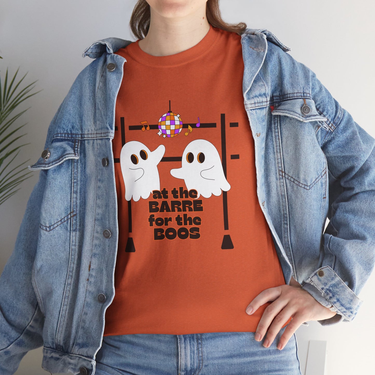 “At the Barre for the Boos” Dance Halloween T-Shirt with Cute Ghost Ballet Graphics - Unisex Heavy Cotton Tee