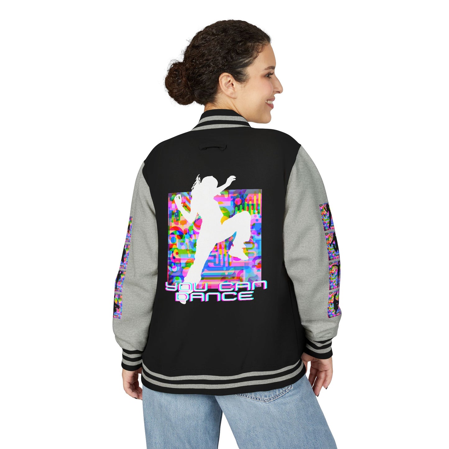 Levels Premium Collection Dance Letterman Jacket β Colorful Unisex Streetwear Varsity Jacket with "Levels Pictures Textures" Front and Dancer Silhouette Back Graphic