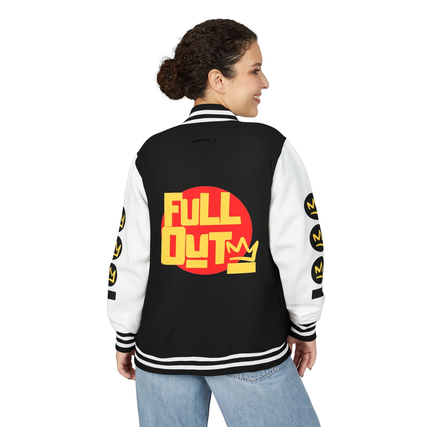 Full Out Premium Collection Letterman Jacket β Unisex Heavyweight Varsity Jacket with "Full Out" Back Graphic and "Crew" Front Design