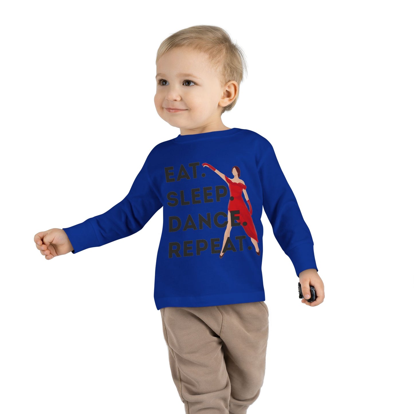 "Eat, Sleep, Dance, Repeat" Toddler Dance Long Sleeve T-Shirt – Bold Dancer Graphic Shirt for Kids