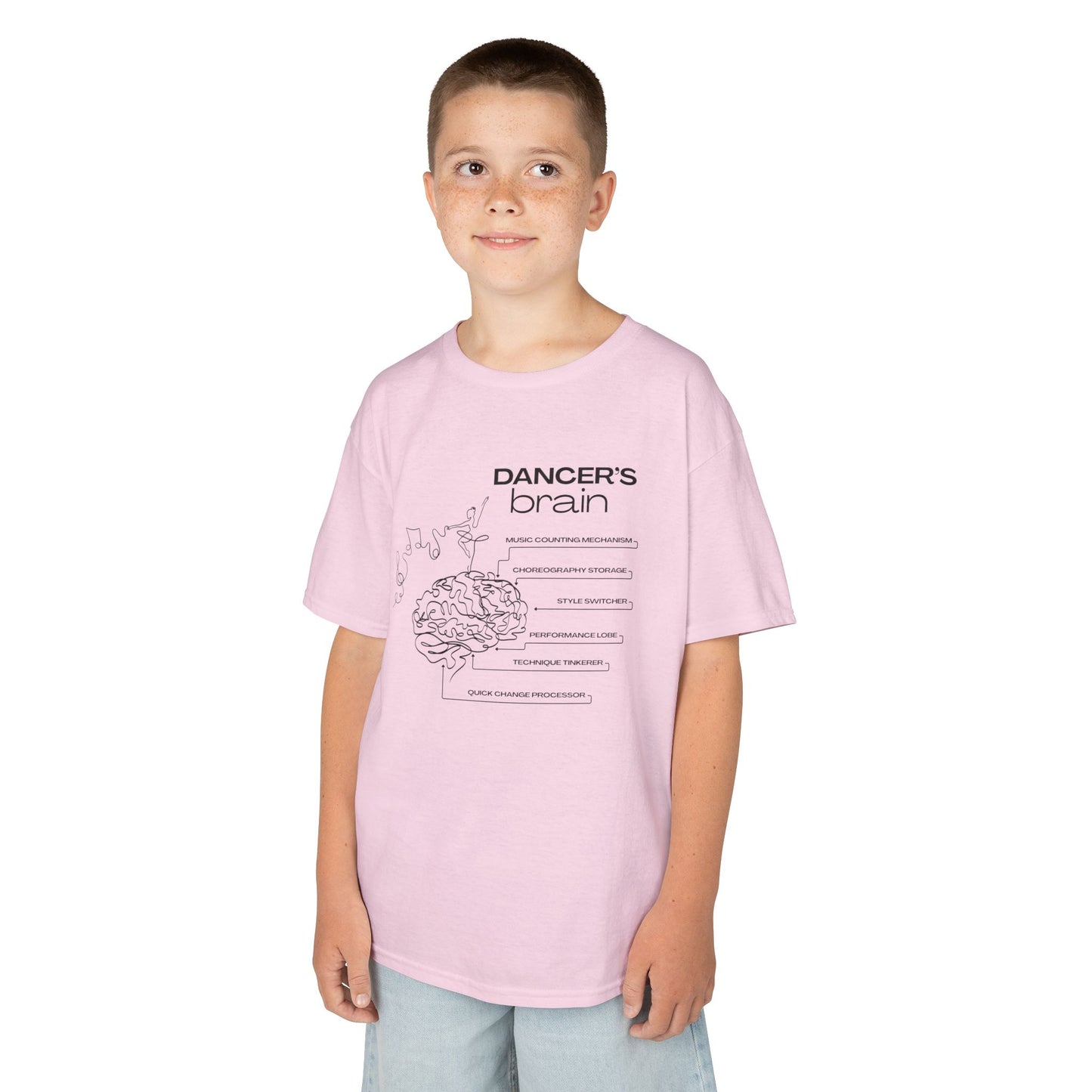 “Dancer’s Brain” Youth Short Sleeve Tee with Funny Dance Brain Graphic – Personalized Dance T-Shirt for Kids & Teens, Custom Name or Studio Option