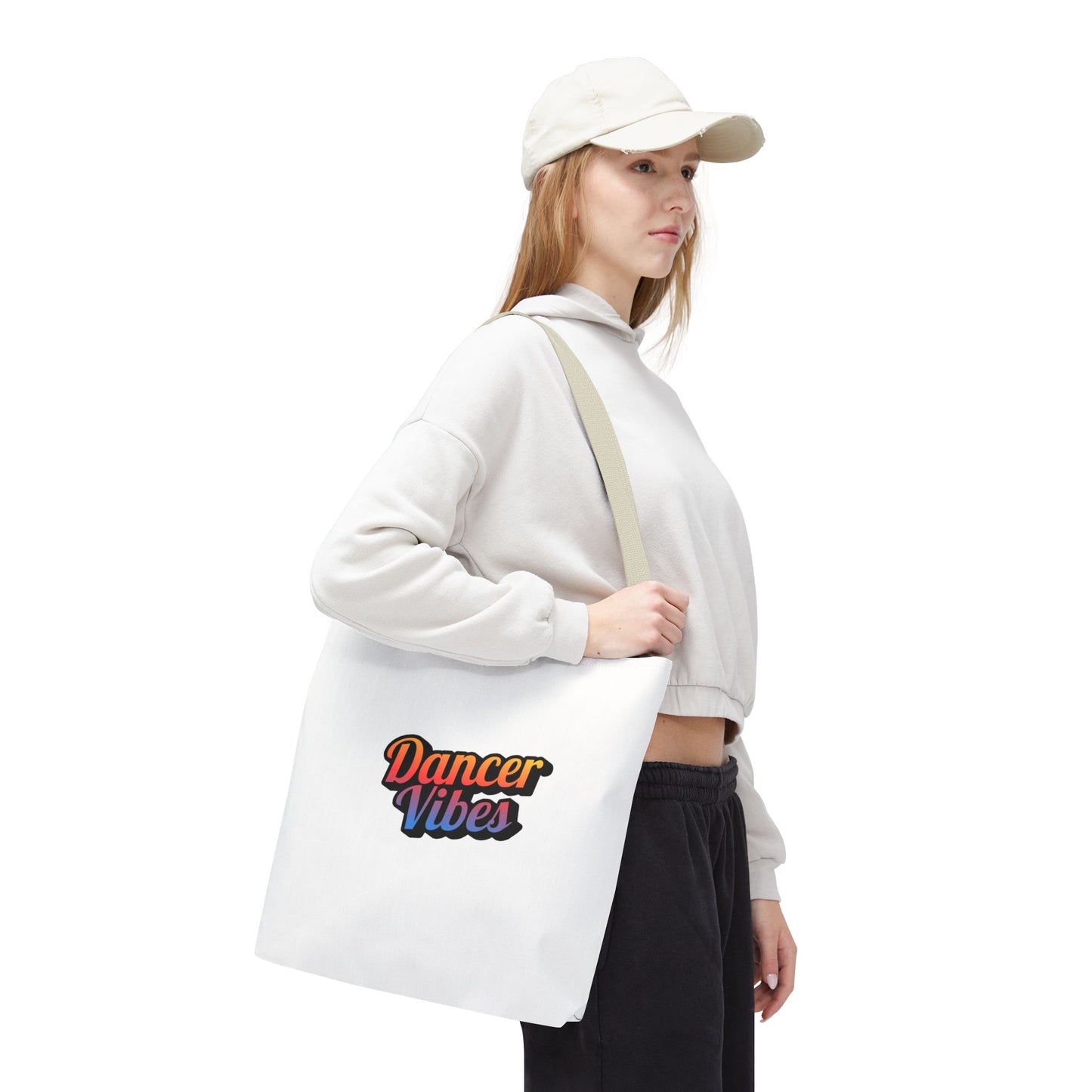"Dancer Vibes" Canvas Tote Bag – Bold Dance-Themed Text Graphic Bag for Dancers, Students & Everyday Use