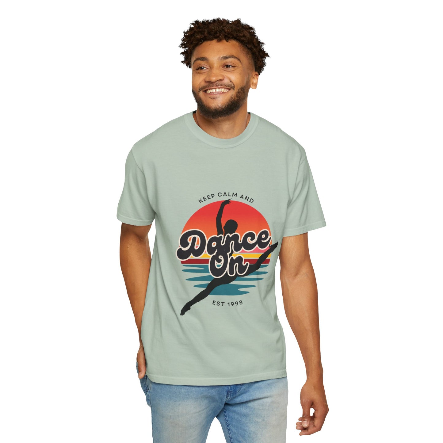 "Keep Calm and Dance On" Unisex Garment-Dyed T-Shirt – Retro Dance Graphic Tee – Vintage-Inspired Comfort Shirt for Dancers