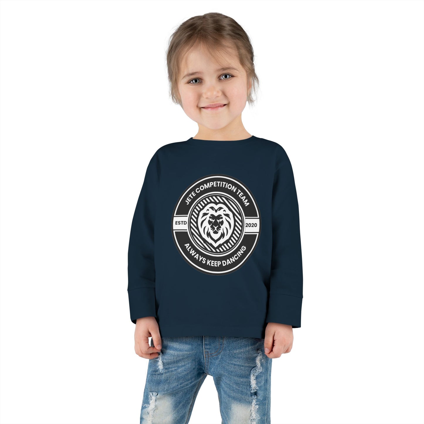 "Jeté Competition Team – Always Keep Dancing" Toddler Dance T-Shirt – Collegiate-Inspired Emblem Graphic Long Sleeve Tee for Kids