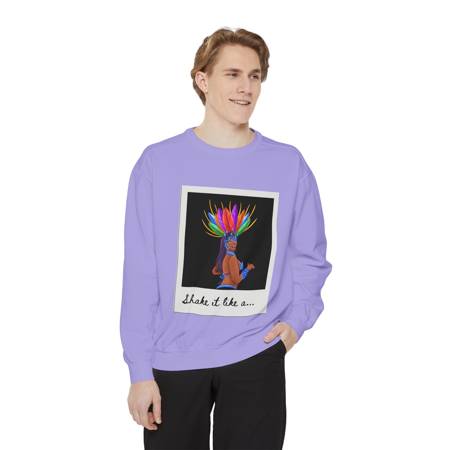 "Shake It Like a..." Unisex Lightweight Crewneck Sweatshirt – Carnival-Inspired Samba Dancer Graphic Pullover for Dance Lovers & Festival Vibes