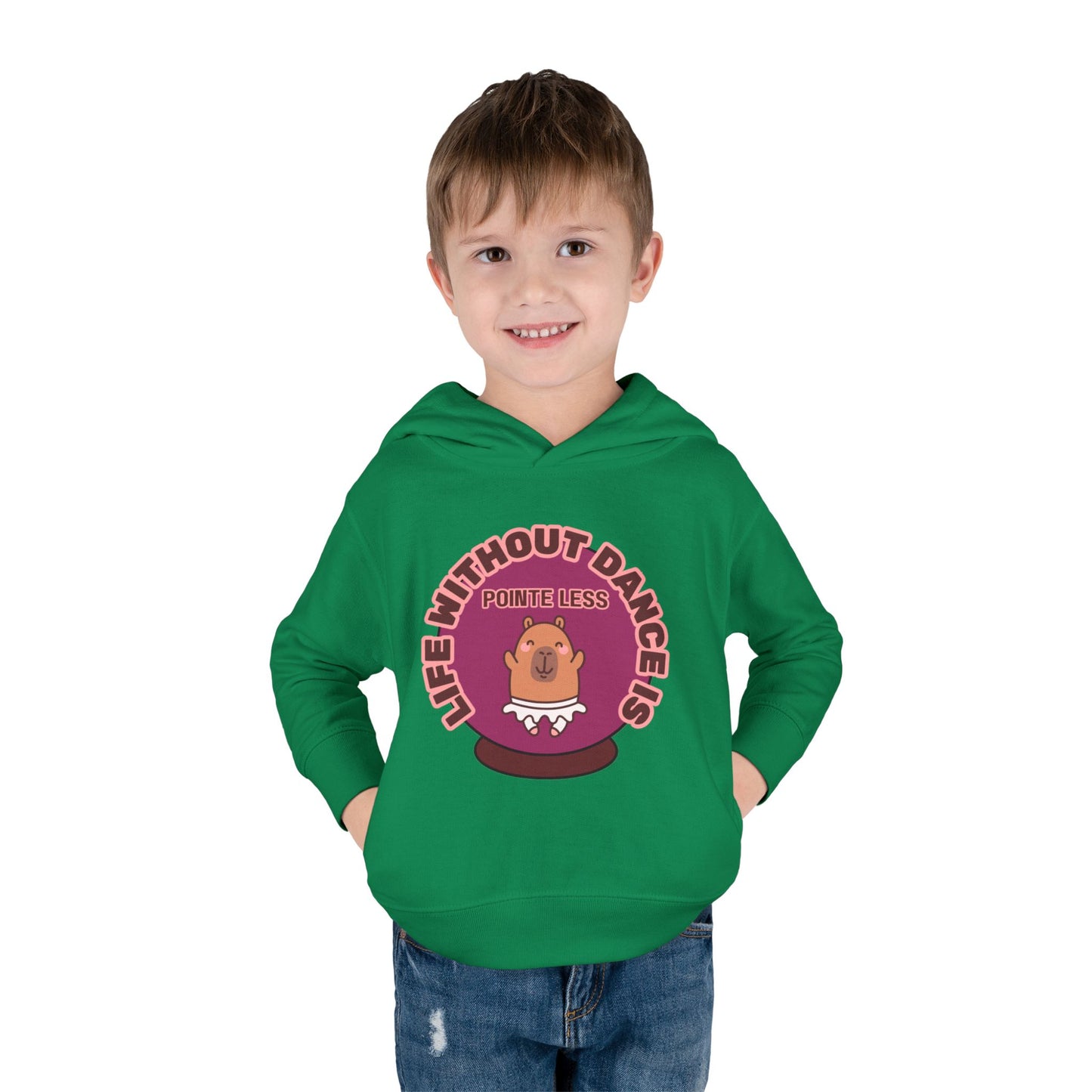 "Life Without Dance Is Pointeless" Toddler Fleece Dance Hoodie – Cute Dancing Capybara Graphic Pullover for Kids
