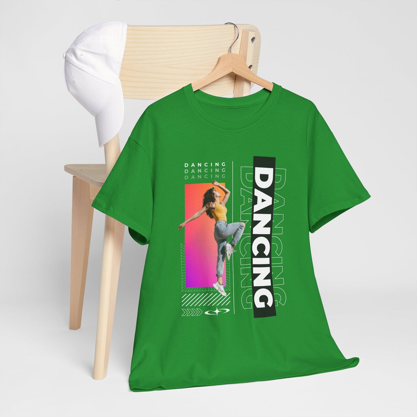 “Dancing” Streetwear-Inspired Female Dancer Unisex Heavy Cotton Tee – Urban Dance Graphic T-Shirt for Performers and Dance Lovers