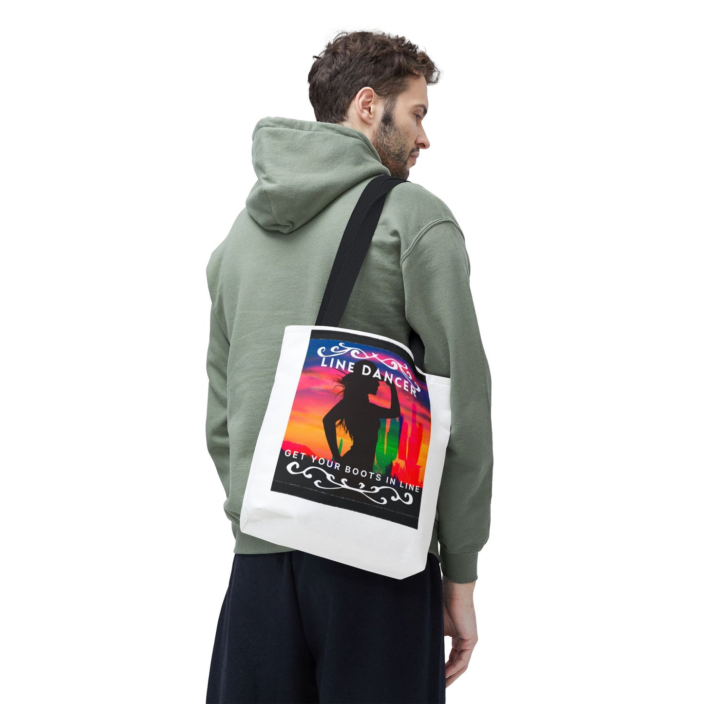 "Line Dancer, Boots on the Ground” Canvas Tote Bag – Cowgirl Graphic | Western Dance Bag for Country Lovers & Line Dancing Fans