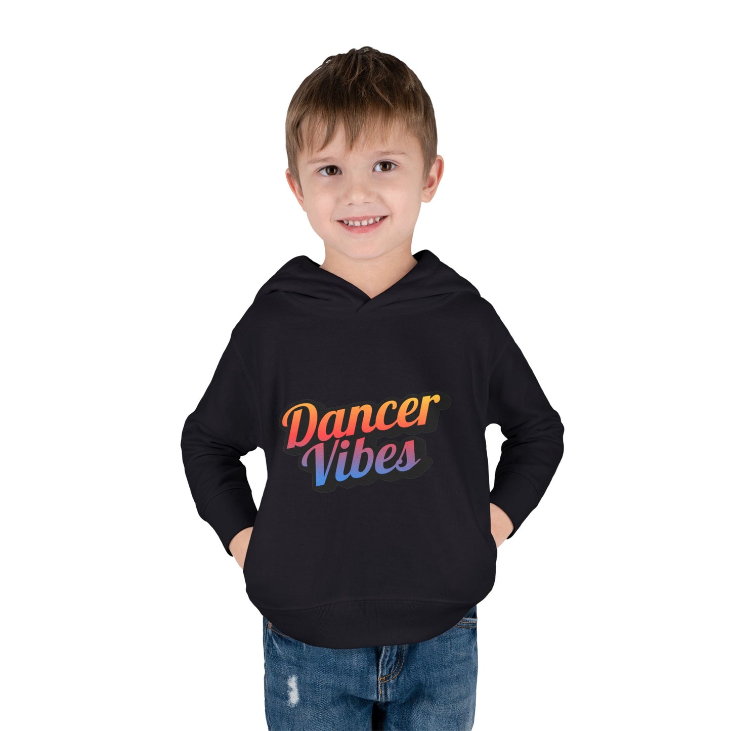 "Dancer Vibes" Toddler Pullover Hoodie – Colorful Dance-Themed Text Graphic Fleece Sweatshirt for Kids