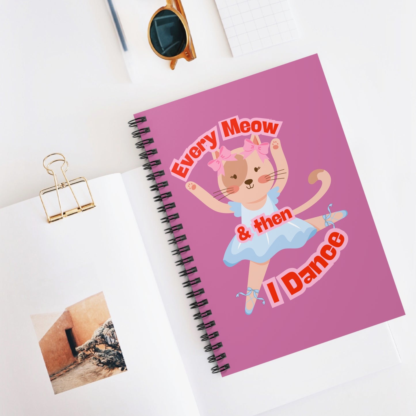 “Every Meow & Then I Dance” Adorable Dancing Cat Graphic | Cute Cat Dance Journal for Ballet Lovers, Students & Writers - Spiral Notebook