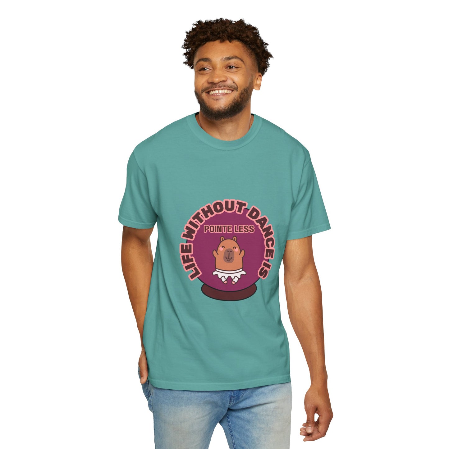 "Life Without Dance is Pointeless" Unisex Garment-Dyed T-Shirt – Cute Dancing Capybara Graphic Tee – Funny Dance Shirt for Animal Lovers & Performers