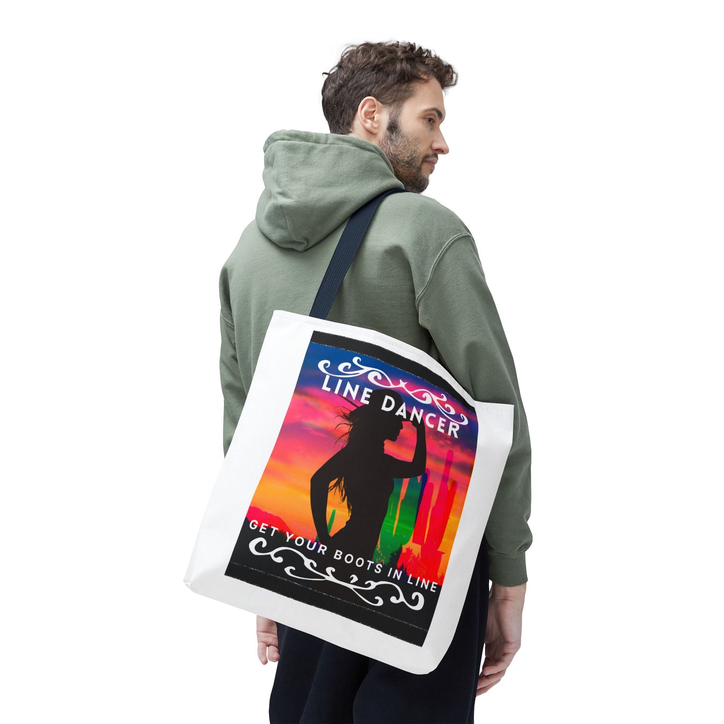 "Line Dancer, Boots on the Ground” Canvas Tote Bag – Cowgirl Graphic | Western Dance Bag for Country Lovers & Line Dancing Fans