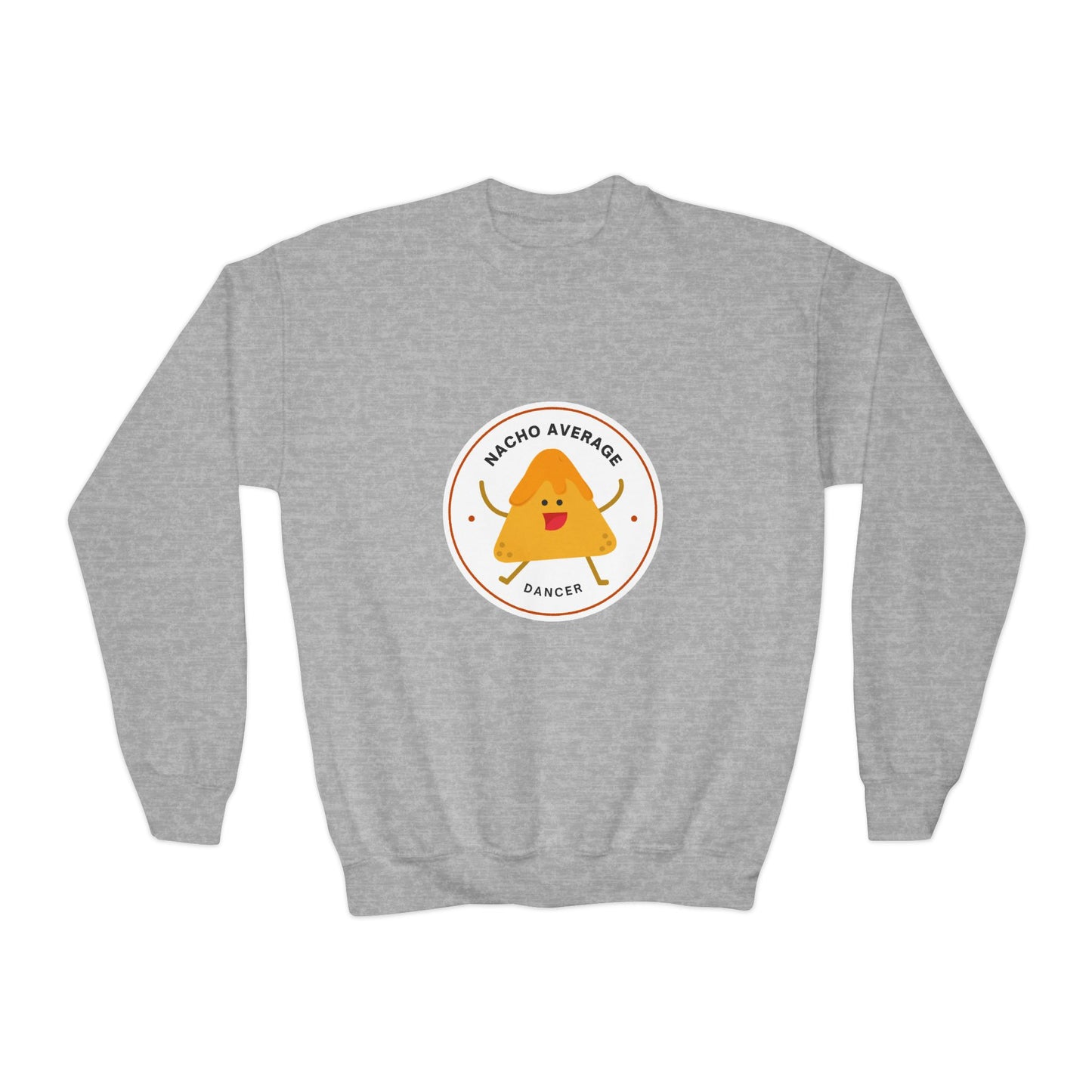 "Nacho Average Dancer" – Funny Youth Crewneck Dance Sweatshirt | Cute Nacho Graphic Kids Pullover