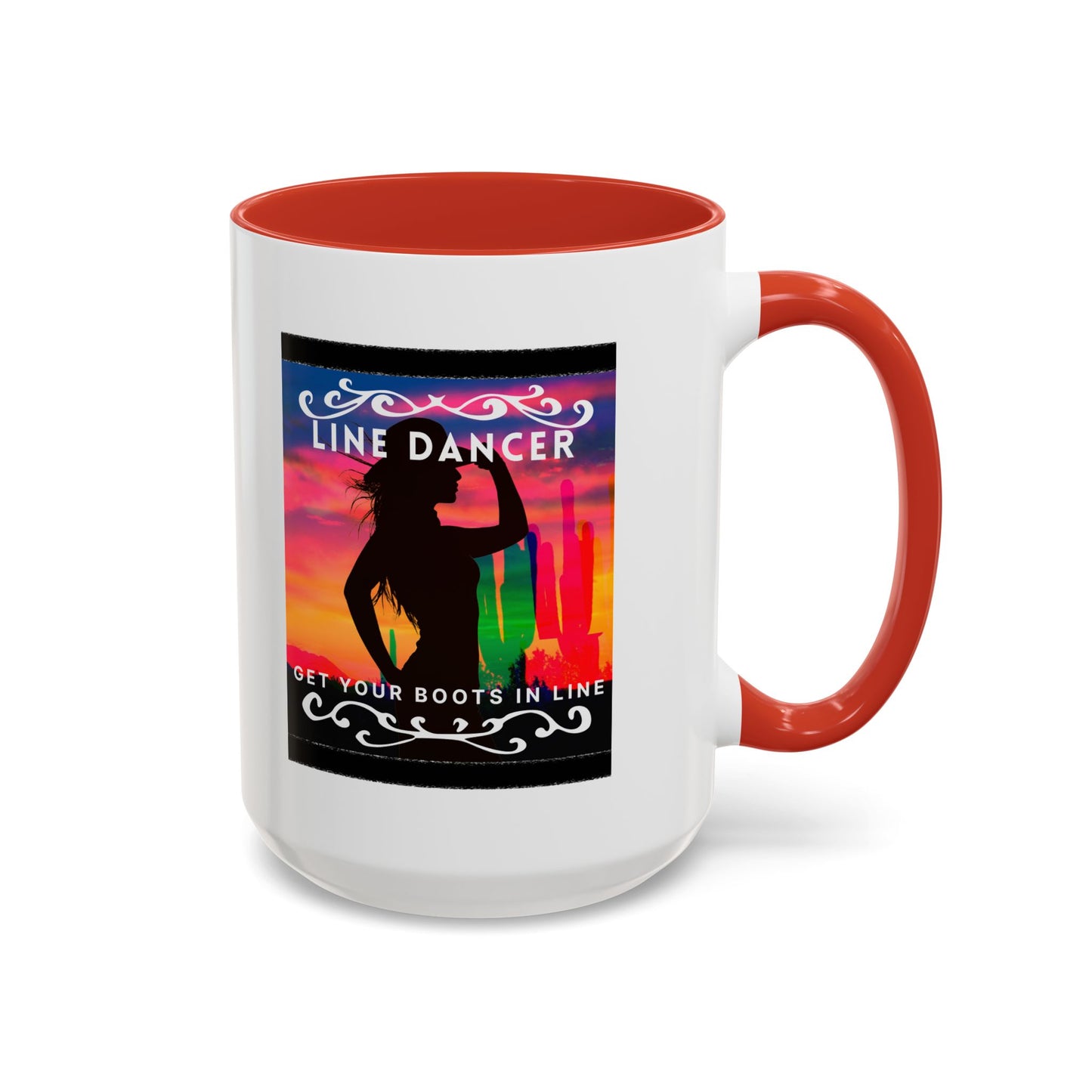 "Line Dancer" Accent Coffee Mug – Cute Cowgirl Graphic Ceramic Mug for Country Dance Lovers