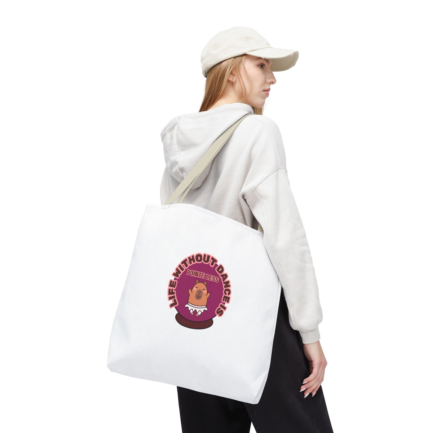 "Life Without Dance Is Pointeless" Capybara Canvas Tote Bag – Funny Dance Pun Tote for Dancers & Animal Lovers