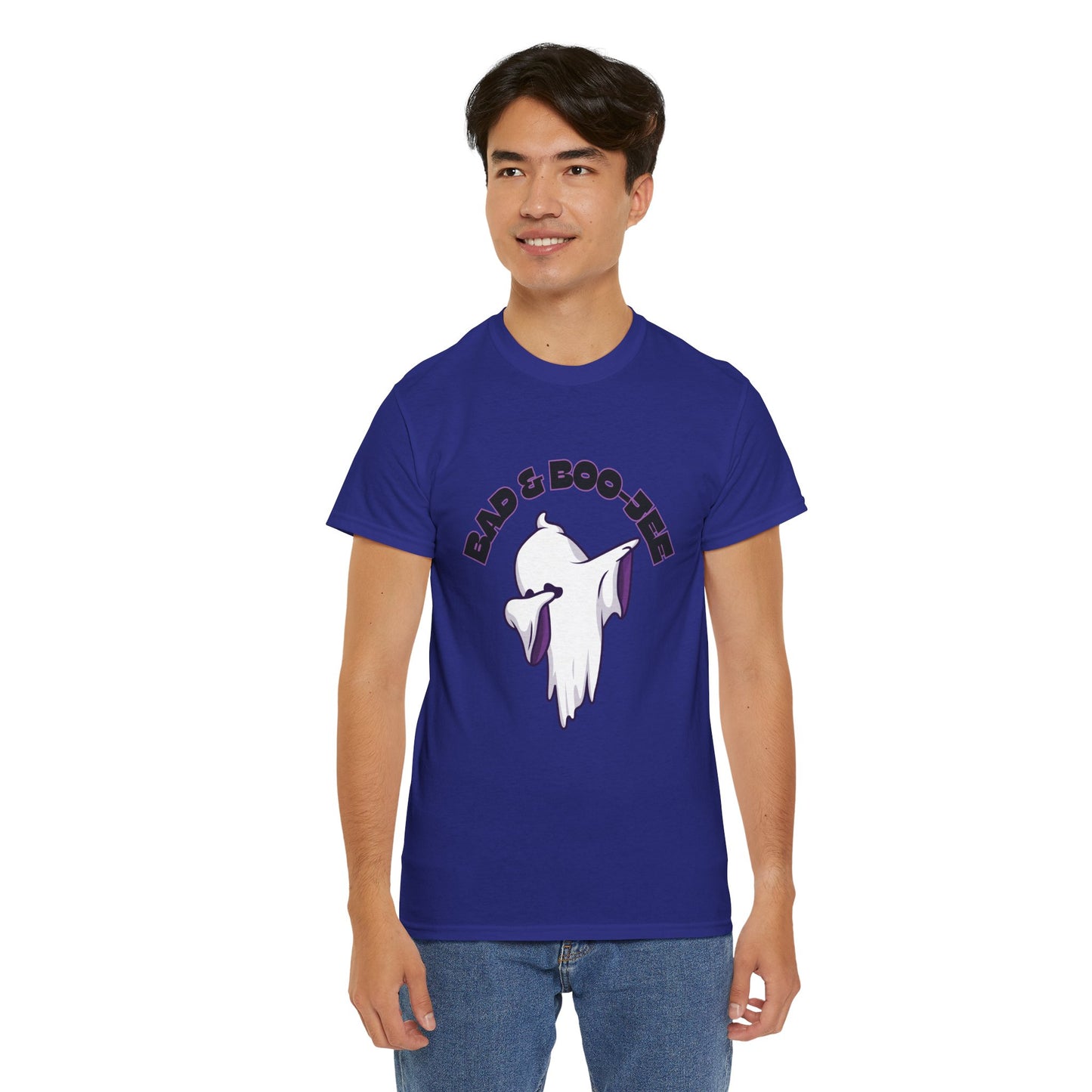 “Bad & Boo-jee” Funny Halloween Dance T-Shirt with Cute Ghost Dab Graphic - Unisex Heavy Cotton Tee