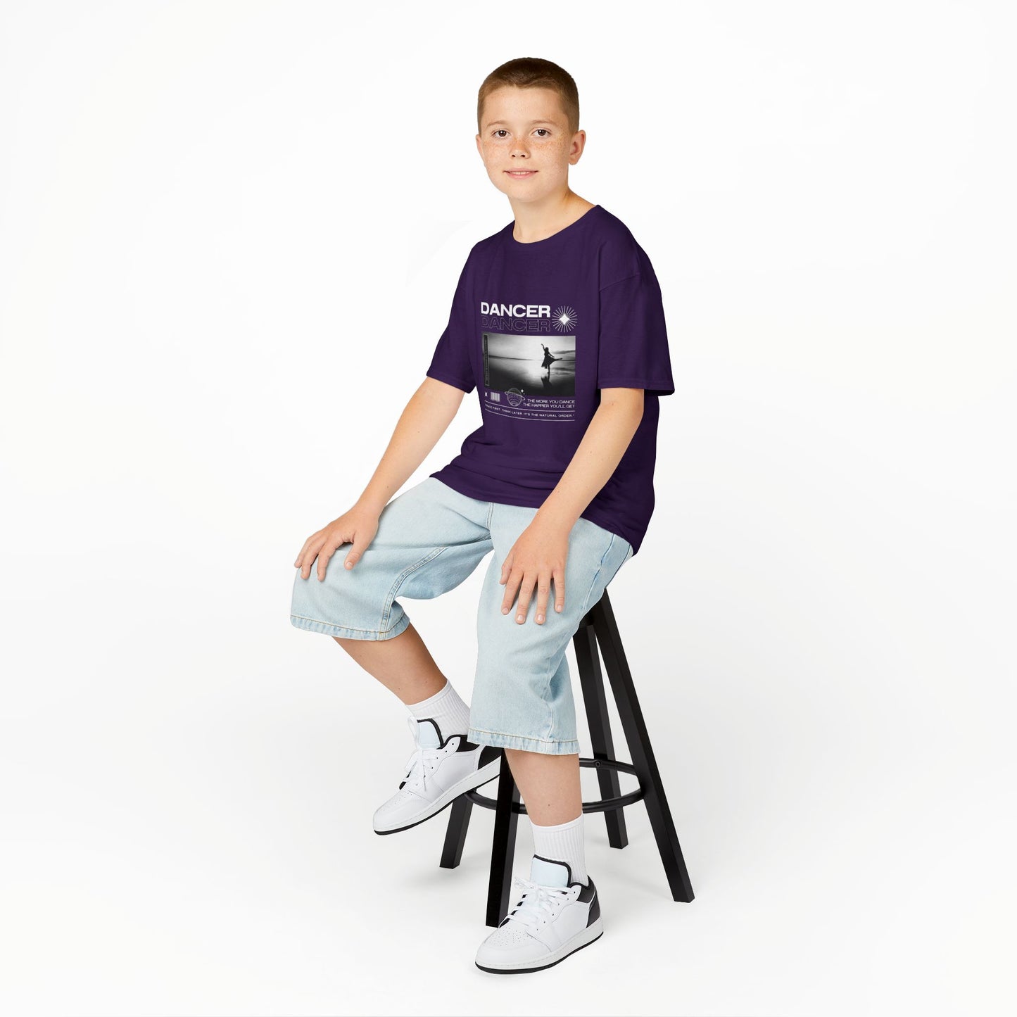 "Dancer" Arabesque on the Beach – Youth Short Sleeve Dance Tee in Streetwear-Inspired Style