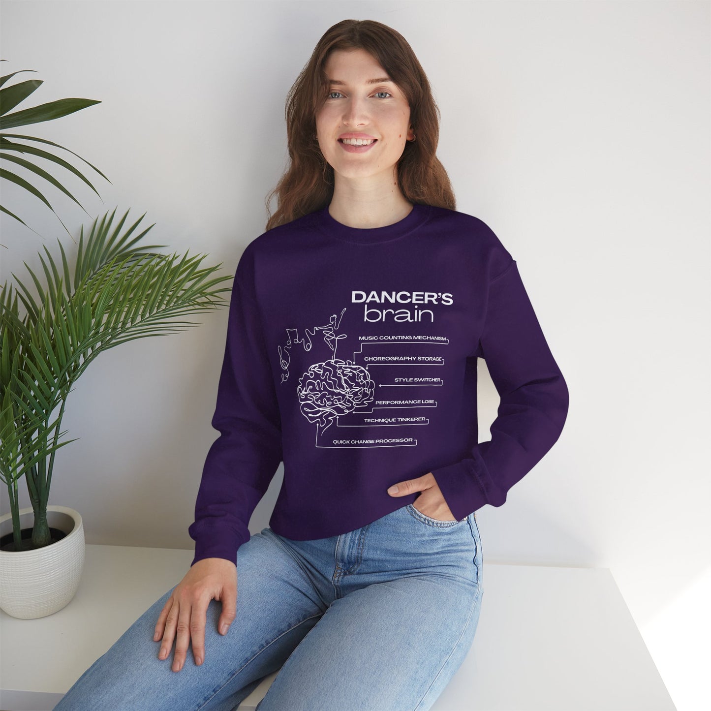 “Dancer’s Brain” Funny Dance Anatomy Sweatshirt – Unisex Heavy Blend Crewneck with Optional Name or Studio Personalization