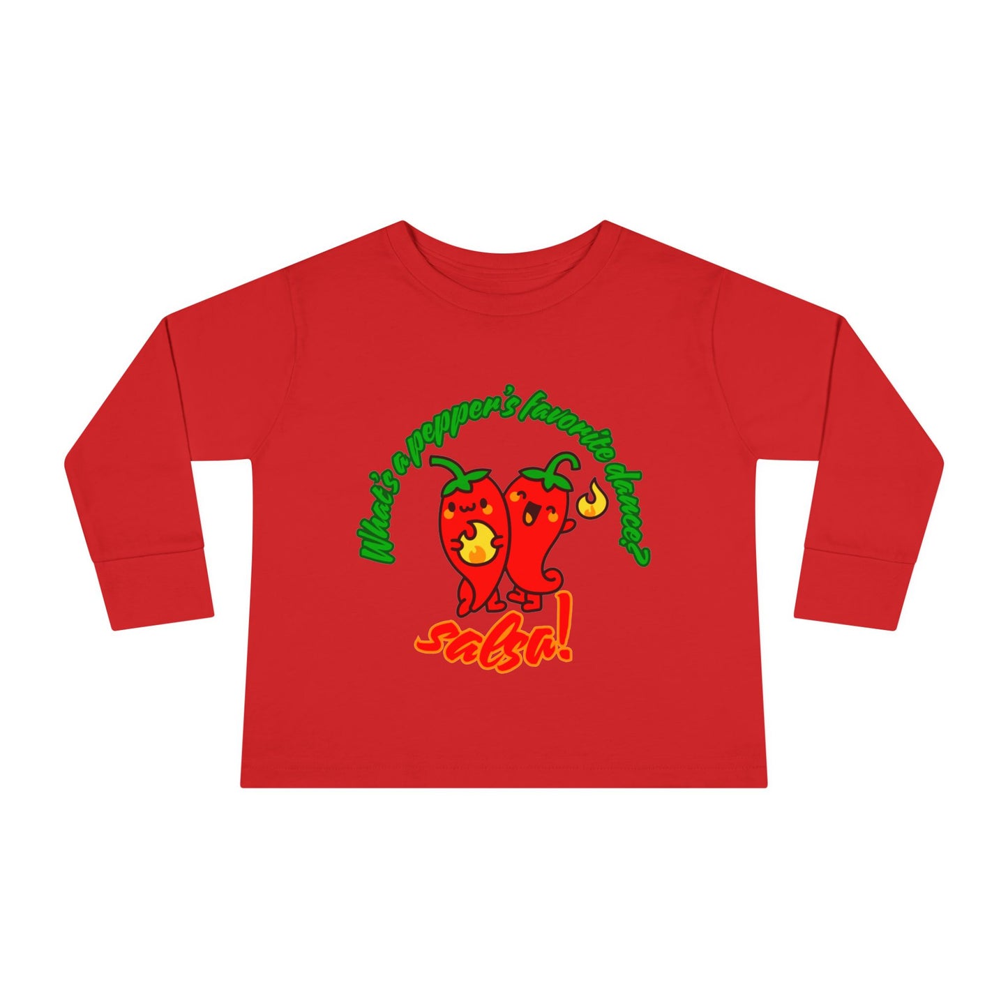 "What Is a Pepper's Favorite Dance? Salsa!" Toddler Dance T-Shirt – Cute Pepper Pun Graphic Long Sleeve Tee for Kids