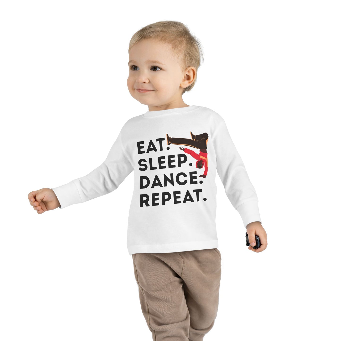 "Eat, Sleep, Dance, Repeat" Toddler Dance T-Shirt – Bold B-Boy Graphic Long Sleeve Tee for Kids