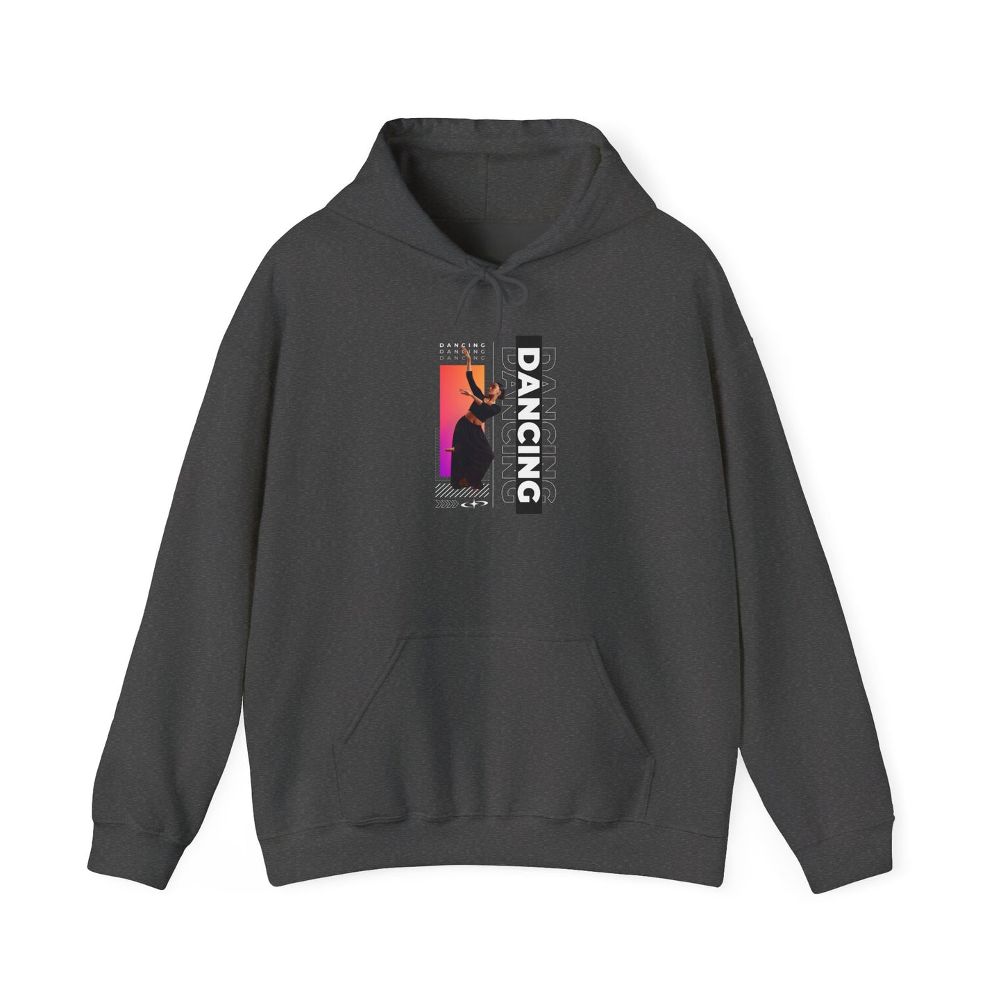“Dancing” Text with Streetwear-Style Female Dancer Graphic - Unisex Heavy Blend™ Hooded Sweatshirt – Cozy Dance Hoodie for Ballet & Hip-Hop Enthusiasts