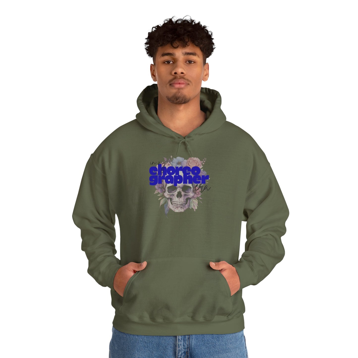 "In My Choreographer Era" Hoodie – Unisex Heavy Blend™ Hooded Sweatshirt with Floral Skull Graphic for Dance Creatives