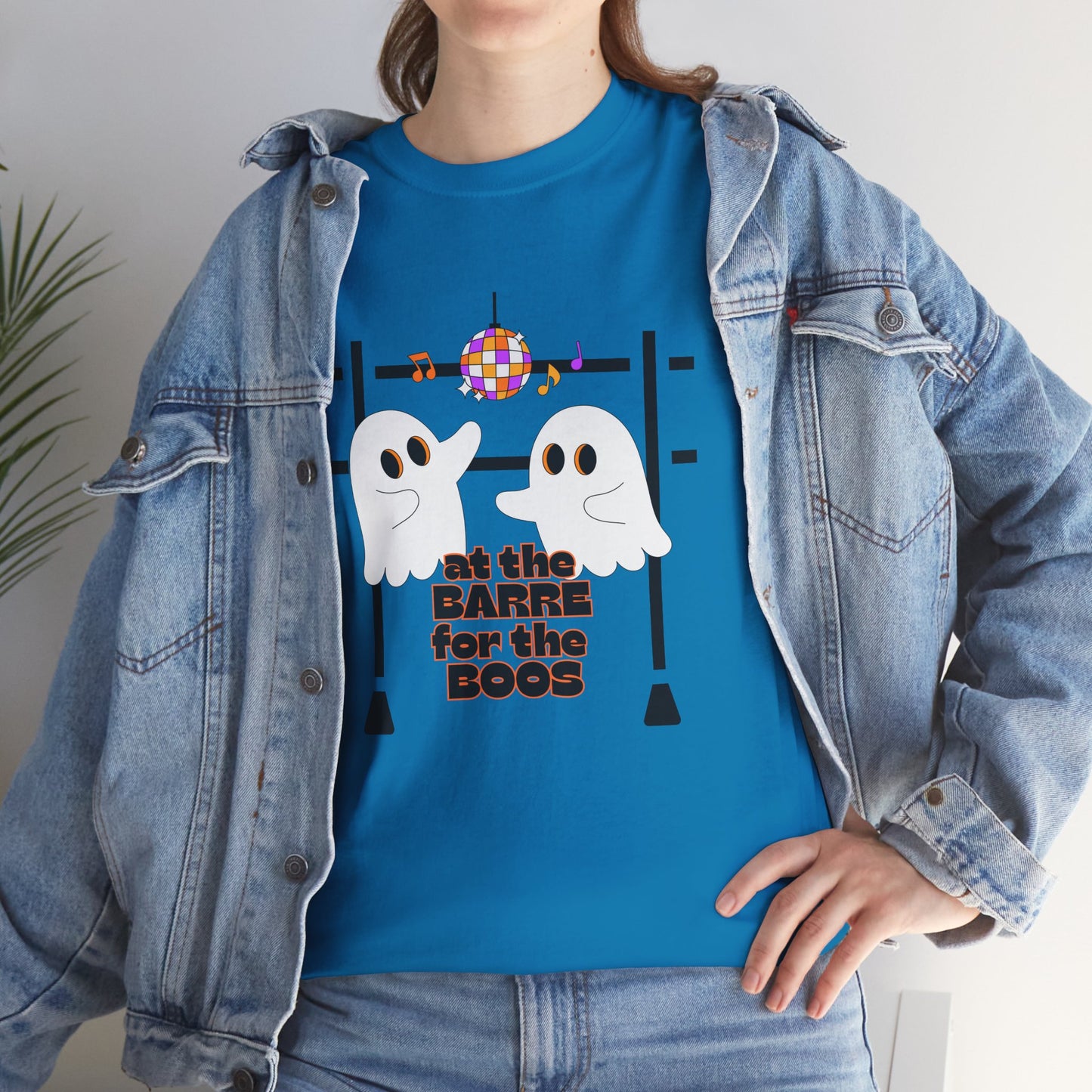 “At the Barre for the Boos” Dance Halloween T-Shirt with Cute Ghost Ballet Graphics - Unisex Heavy Cotton Tee