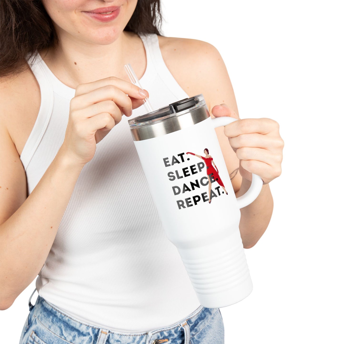 "Eat Sleep Dance Repeat" 40oz Insulated Travel Mug – Bold Dancer Graphic | Dance-Themed Stainless Steel Tumbler for Hot & Cold Drinks