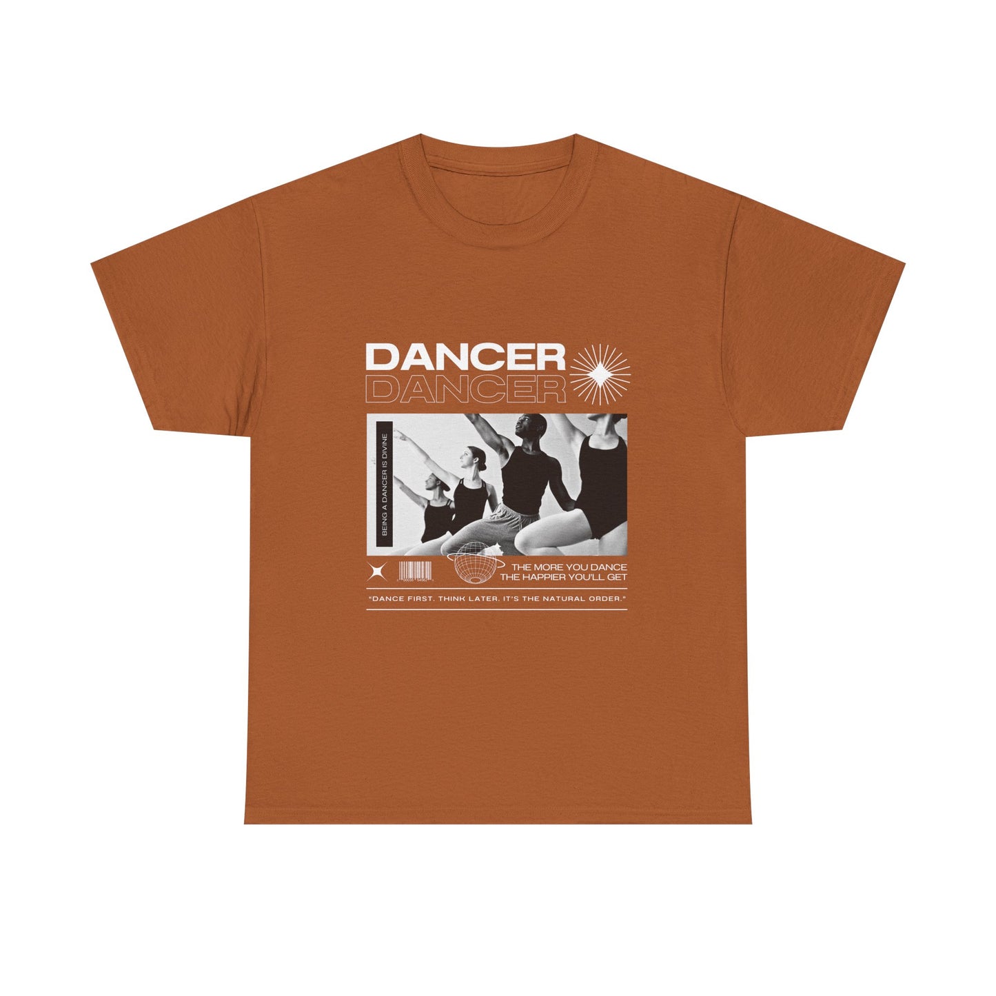 "Dancer" with ballet dancers at the Barre - Unisex Heavy Cotton Tee | Streetwear-Inspired Ballet Training Graphic T-Shirt for Dance Lovers