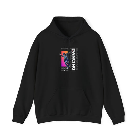 “Dancing” Text with Streetwear-Style Male Dancer Graphic – Unisex Heavy Blend™ Hooded Sweatshirt – Cozy Dance Hoodie for Performers & Dance Enthusiasts