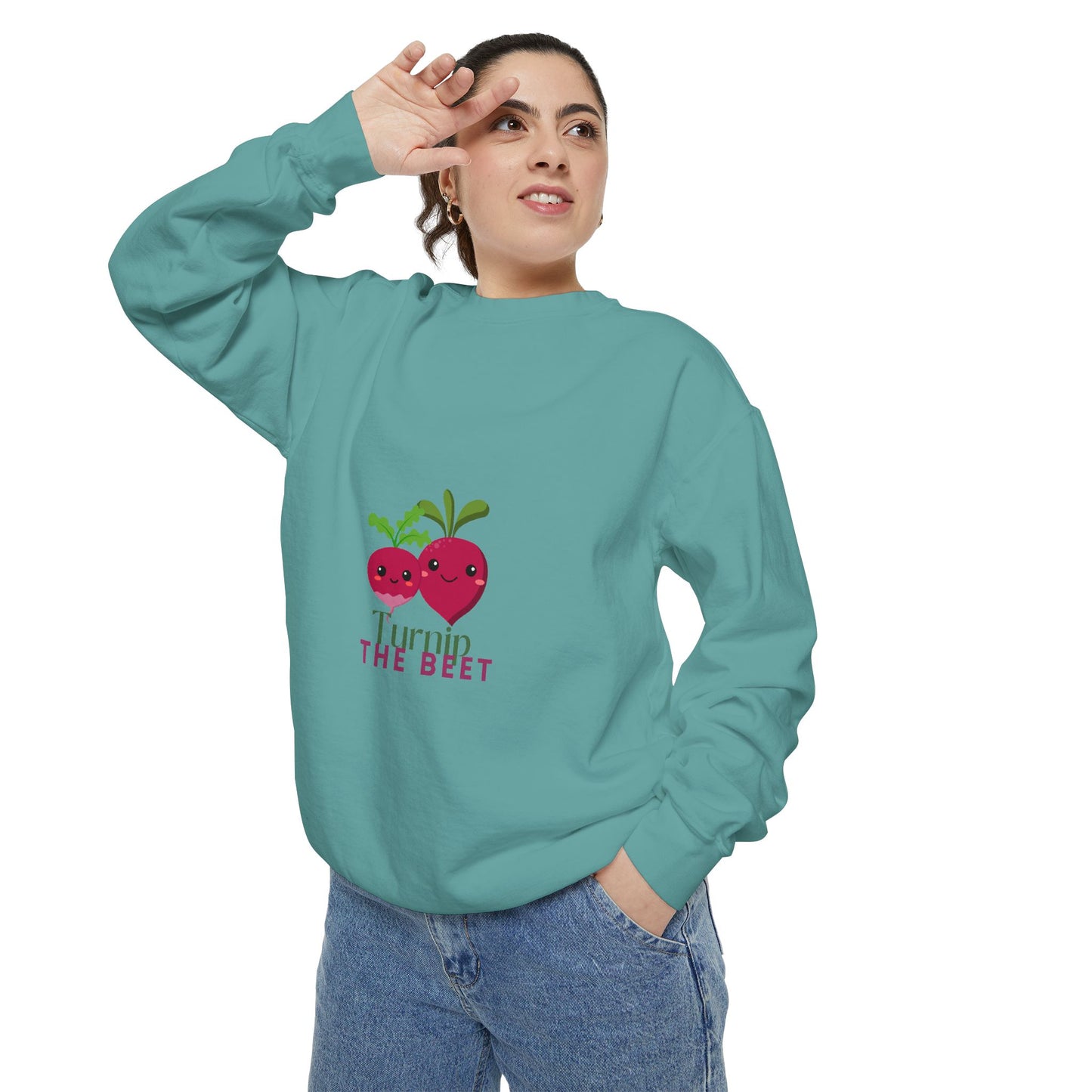 "Turnip the Beet" Unisex Lightweight Crewneck Sweatshirt – Fun Dance Pun Pullover with Cute Pepper Graphic for Dancers & Music Fans