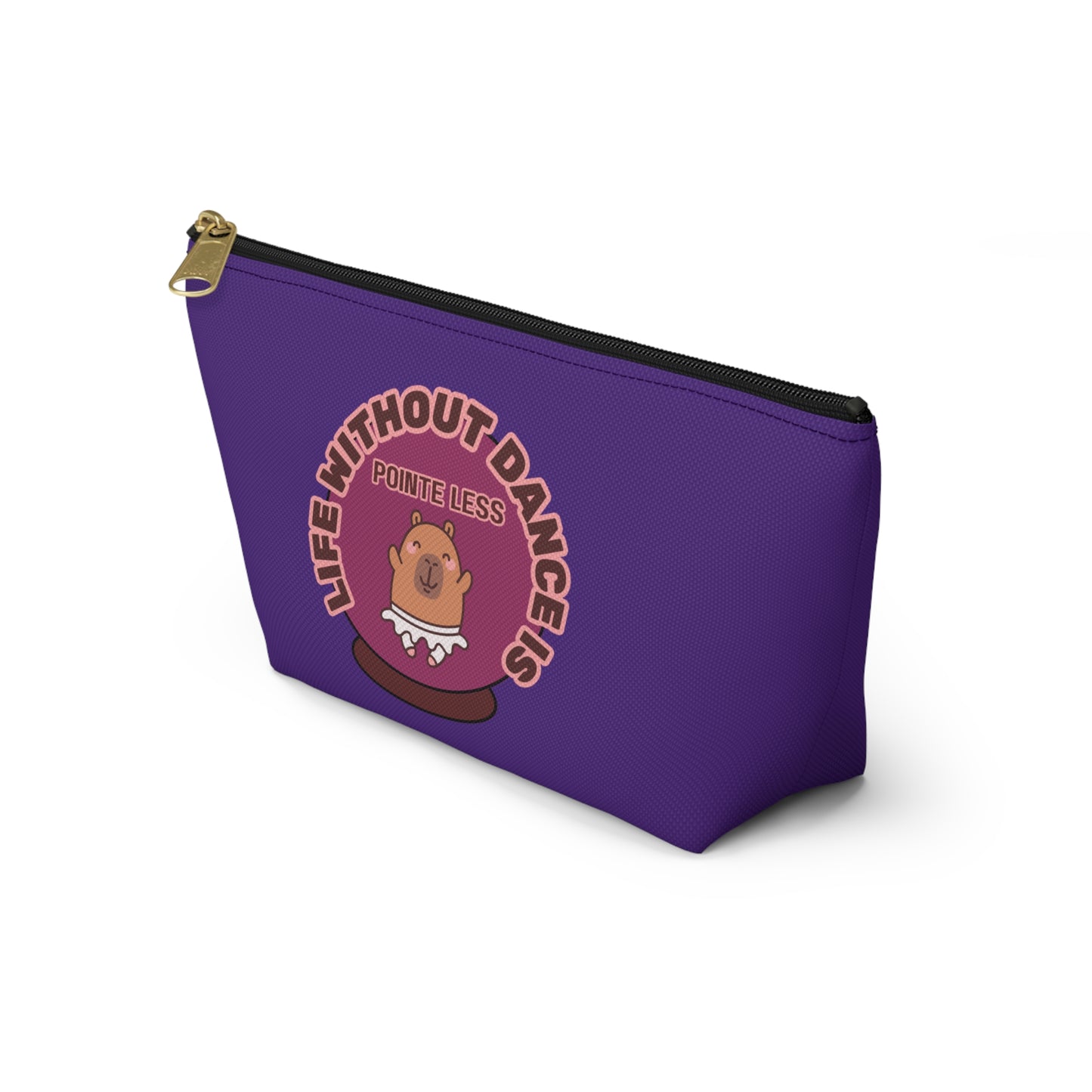 "Life Without Dance is Pointeless" Makeup Bag – Cute Dancing Capybara Graphic – Funny Ballet-Themed Zipper Pouch for Cosmetics, Accessories & Gifts