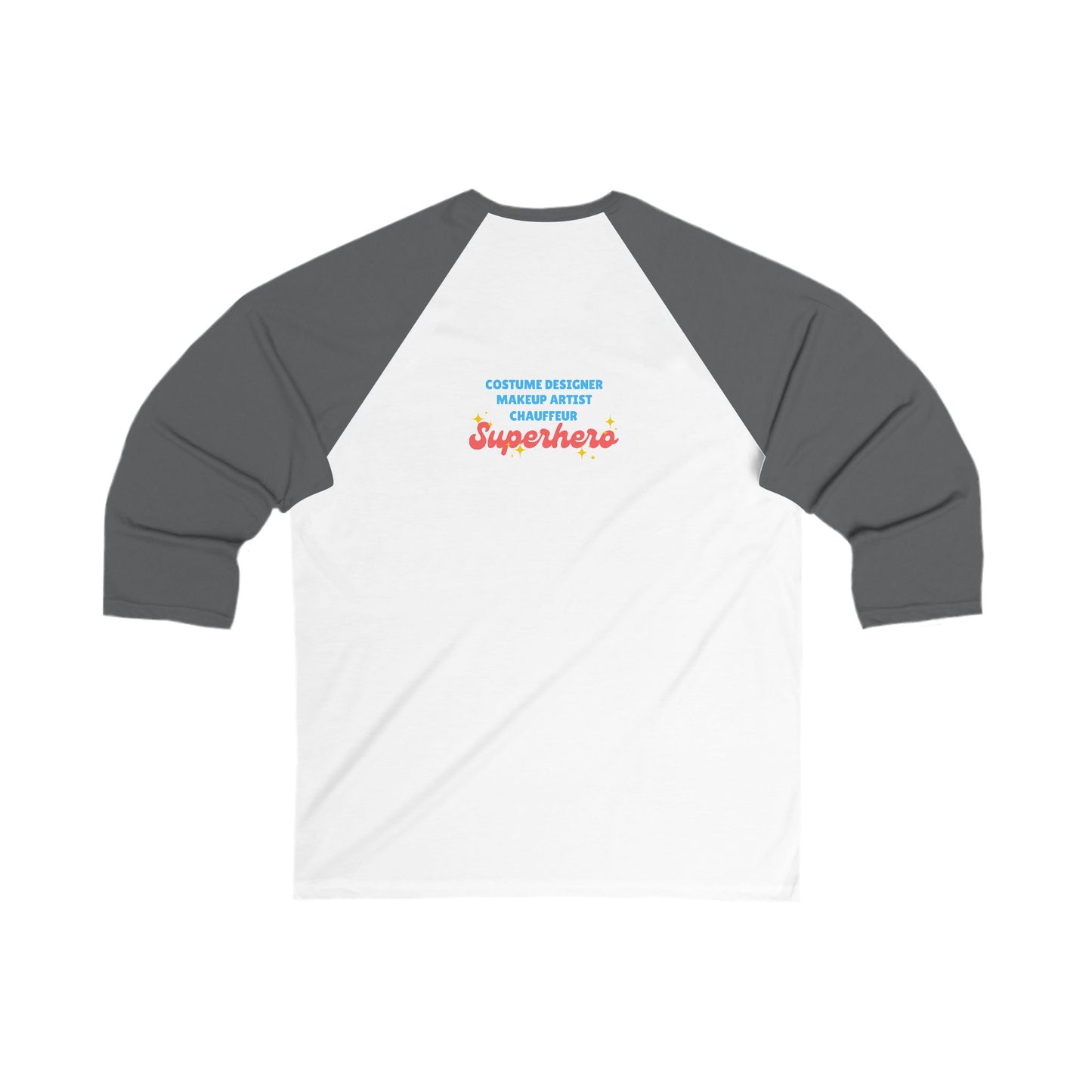 "Dance Mom" Unisex 3/4 Sleeve Baseball Tee – Bold Floral Dancer Graphic Front & Superhero Role List Back | Dance Parent Shirt for Performances and Competitions