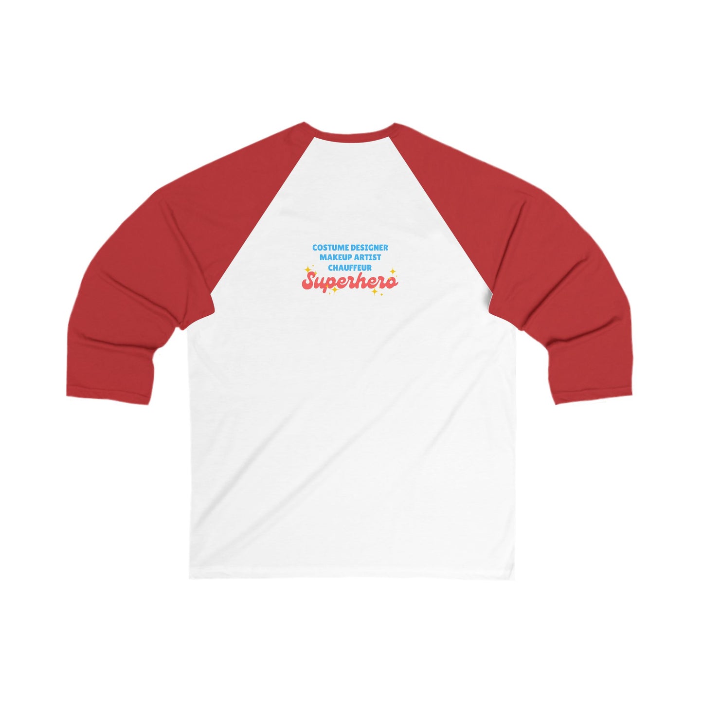 "Dance Mom" Unisex 3/4 Sleeve Baseball Tee – Bold Floral Dancer Graphic Front & Superhero Role List Back | Dance Parent Shirt for Performances and Competitions