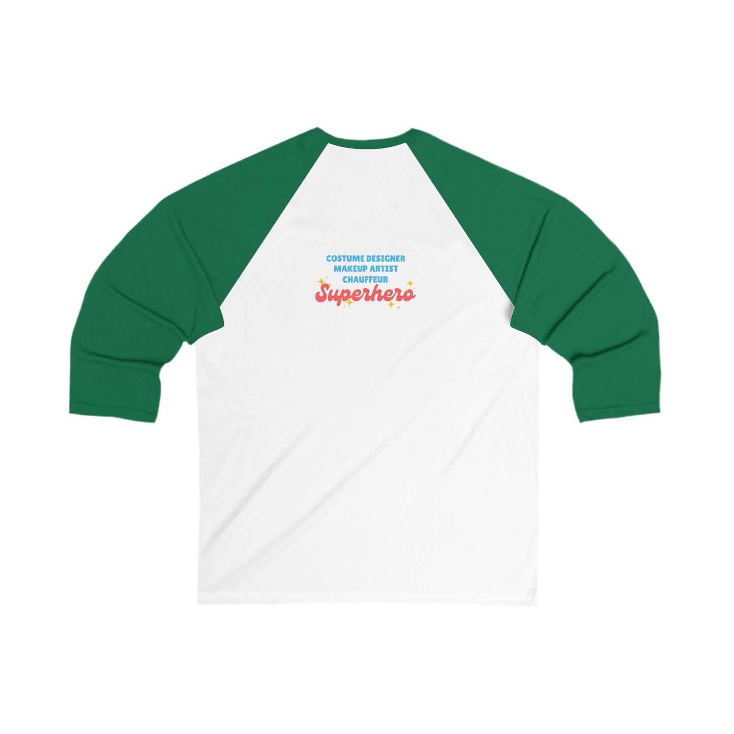 "Dance Mom" Unisex 3/4 Sleeve Baseball Tee – Bold Floral Dancer Graphic Front & Superhero Role List Back | Dance Parent Shirt for Performances and Competitions