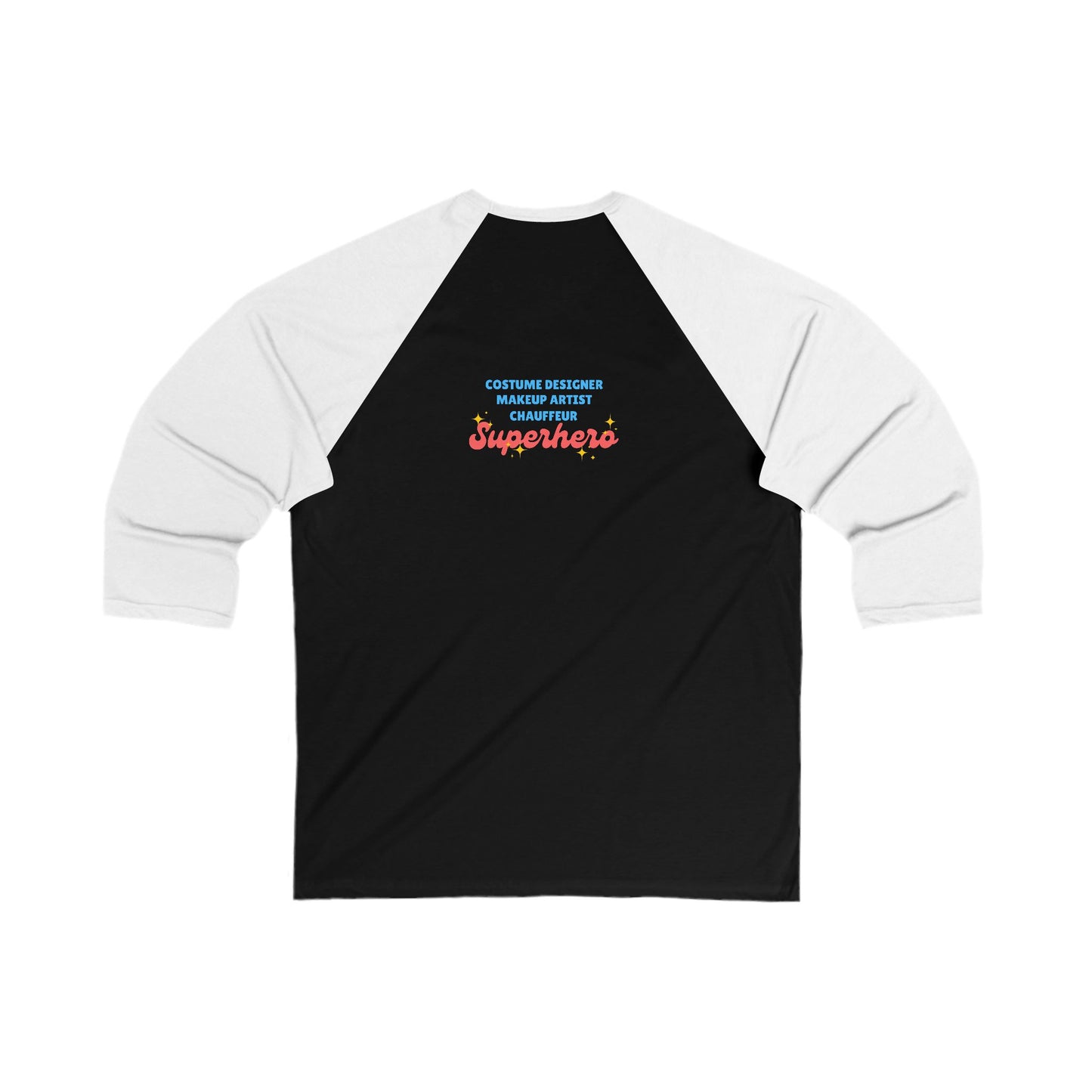 "Dance Mom" Unisex 3/4 Sleeve Baseball Tee – Bold Floral Dancer Graphic Front & Superhero Role List Back | Dance Parent Shirt for Performances and Competitions