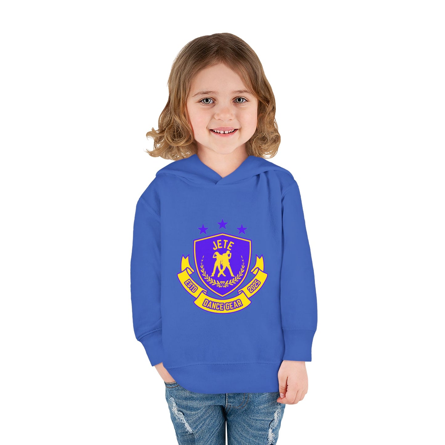 "Jeté Dance Gear" Toddler Pullover Fleece Hoodie – Collegiate-Inspired Dancer Graphic Sweatshirt for Kids