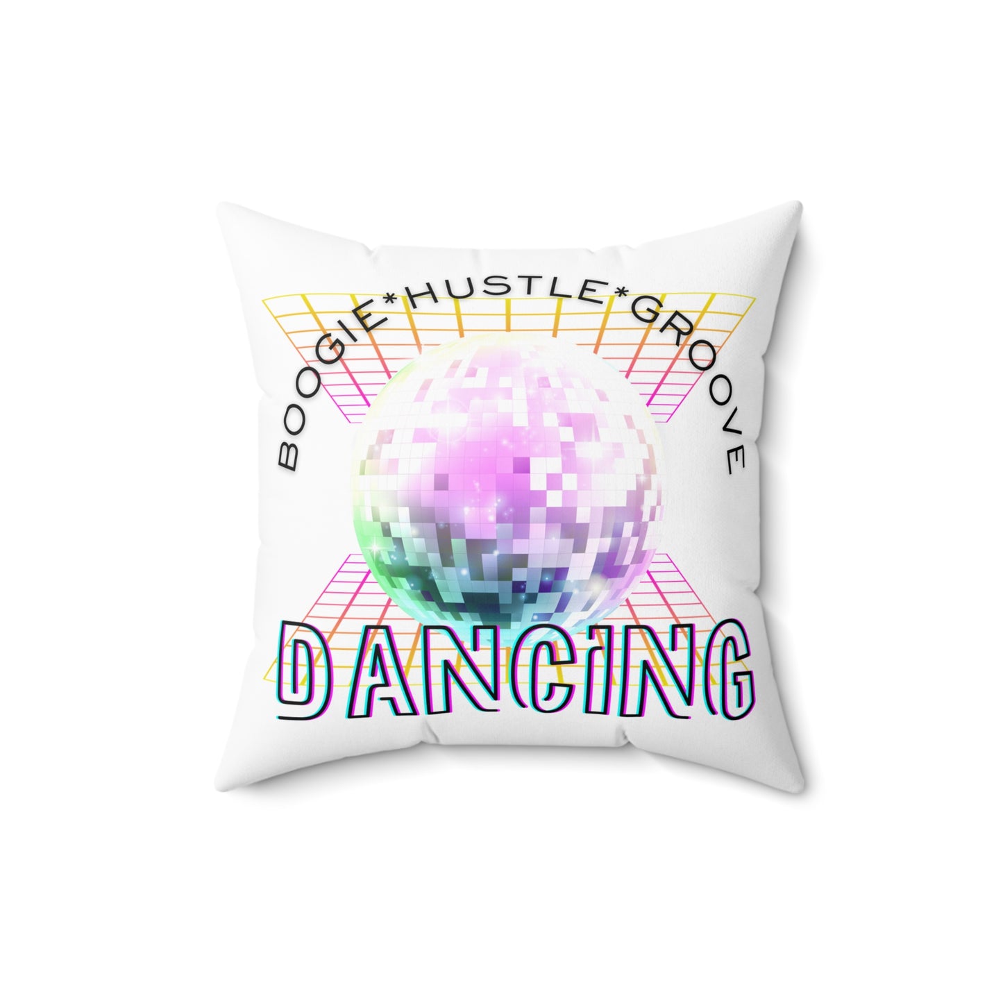 "Boogie Hustle Groove Dancing" Pillow – Retro 70s Disco Dance Square Throw Pillow with Funky Graphic