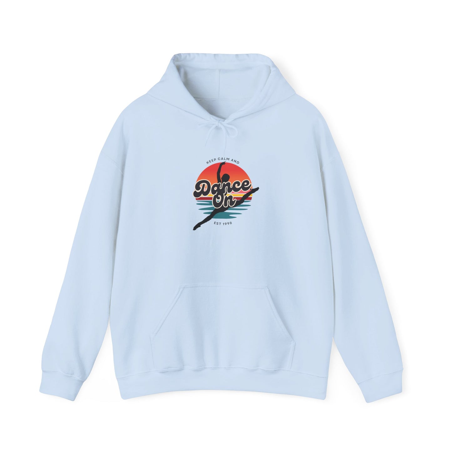 “Keep Calm and Dance On” Retro Hoodie – Unisex Dance-Inspired Hooded Sweatshirt for Dancers & Movement Lovers