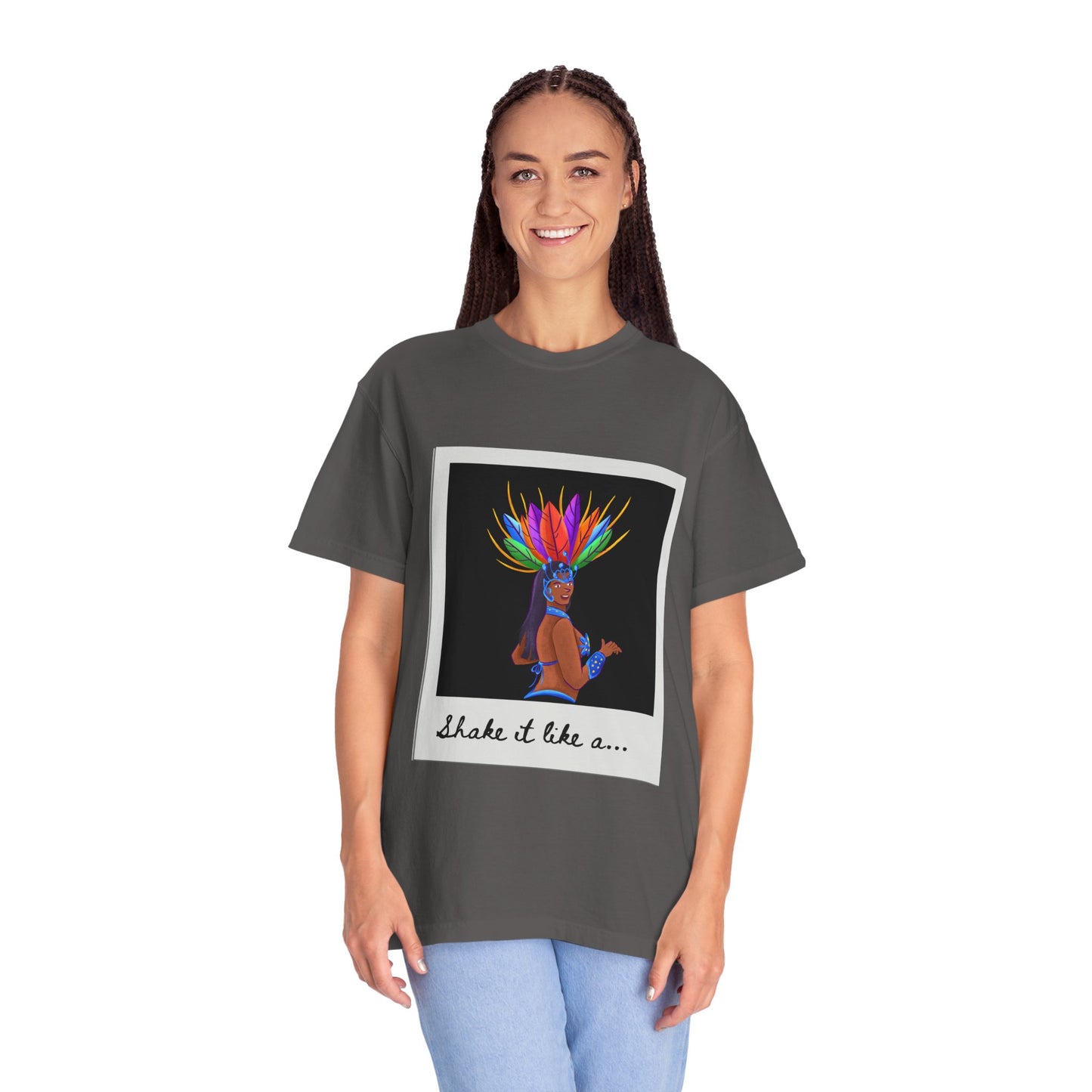 "Shake It Like a Samba Star" Unisex Garment-Dyed Dance T-Shirt – Bold Carnival-Inspired Graphic Tee for Dancers