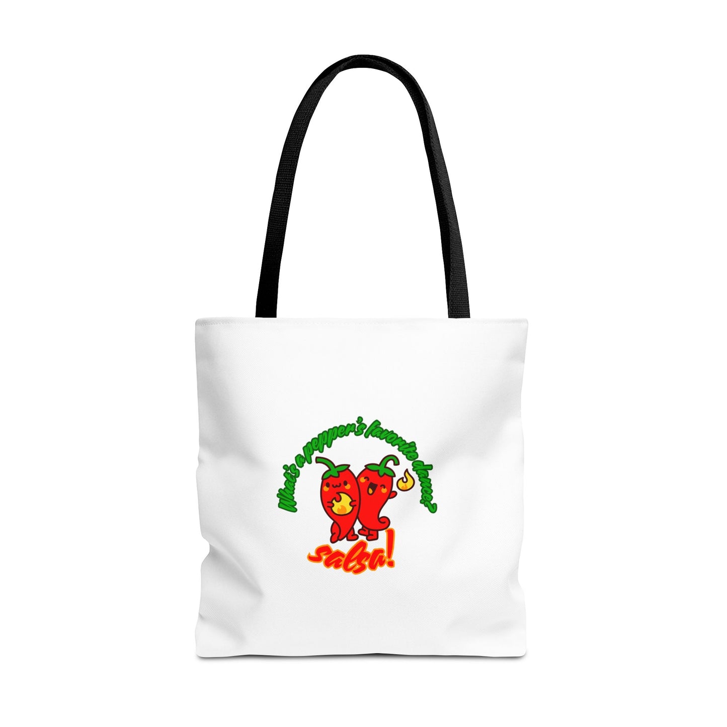 “What’s a Pepper’s Favorite Dance? Salsa!” Salsa Dance Pun Tote Bag – Funny Kawaii Pepper Graphic Canvas Bag for Dancers & Food Lovers
