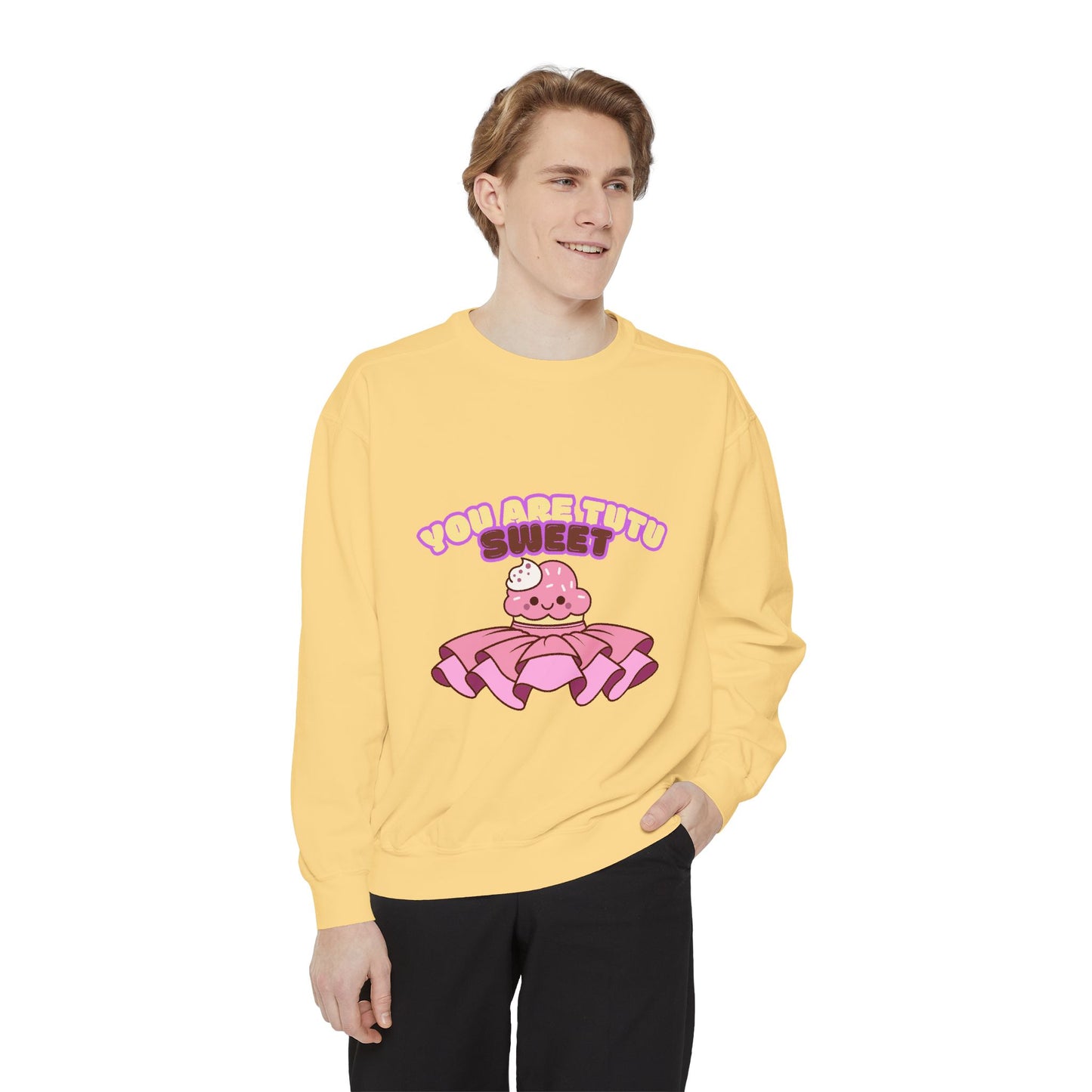 "You Are Tutu Sweet" Unisex Lightweight Crewneck Sweatshirt – Kawaii Cupcake in a Tutu Graphic Pullover for Ballet & Dance Lovers