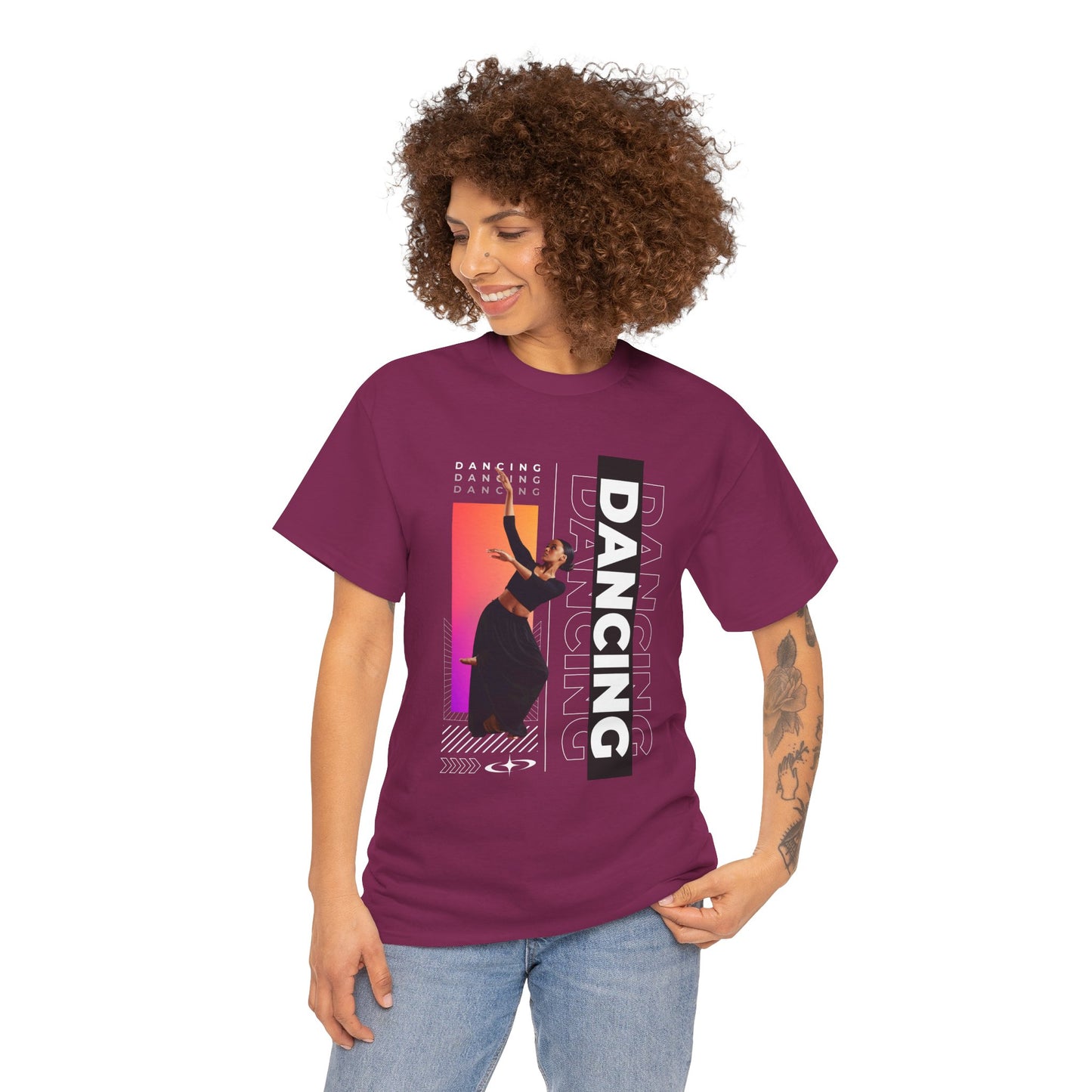 “Dancing” Streetwear-Inspired Female Dancer Unisex Heavy Cotton Tee – Urban Dance Graphic T-Shirt for Performers and Dance Lovers