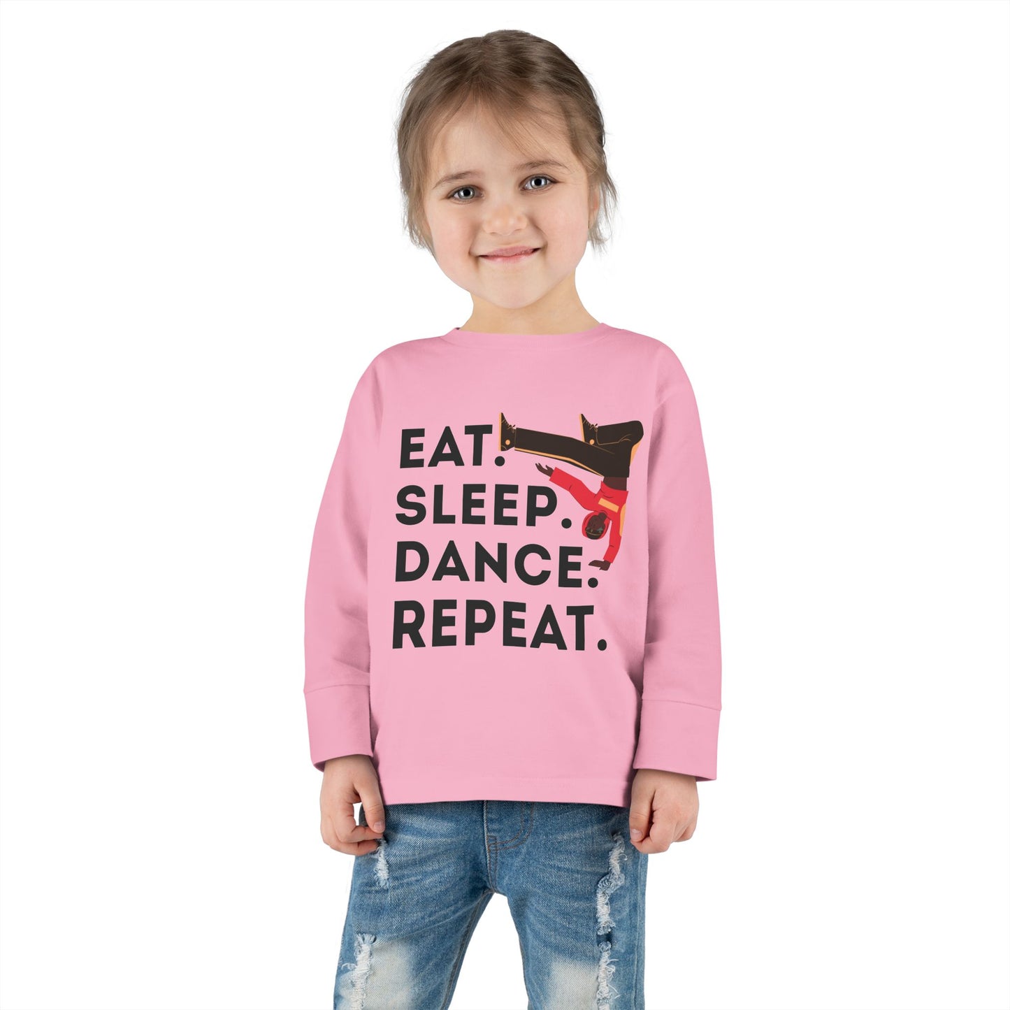 "Eat, Sleep, Dance, Repeat" Toddler Dance T-Shirt – Bold B-Boy Graphic Long Sleeve Tee for Kids